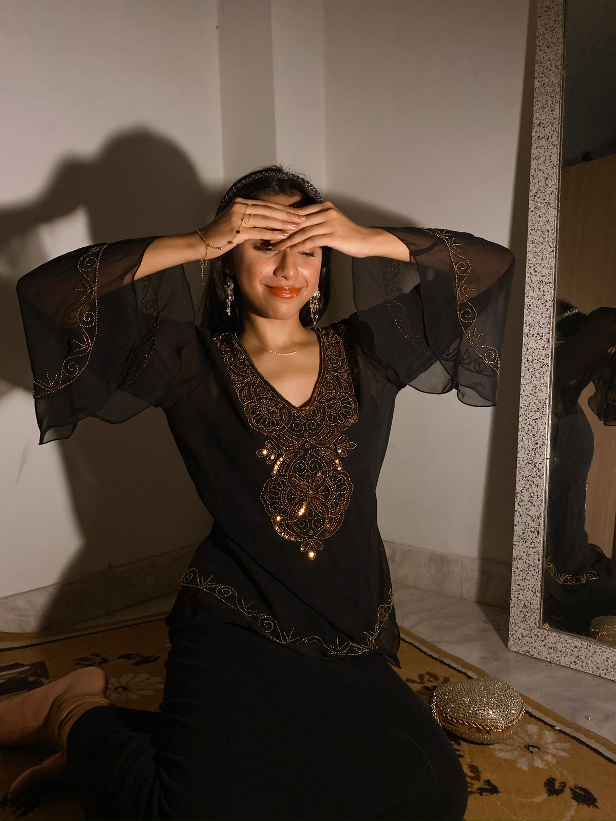 Zeenat Aman Black Embroidered Top