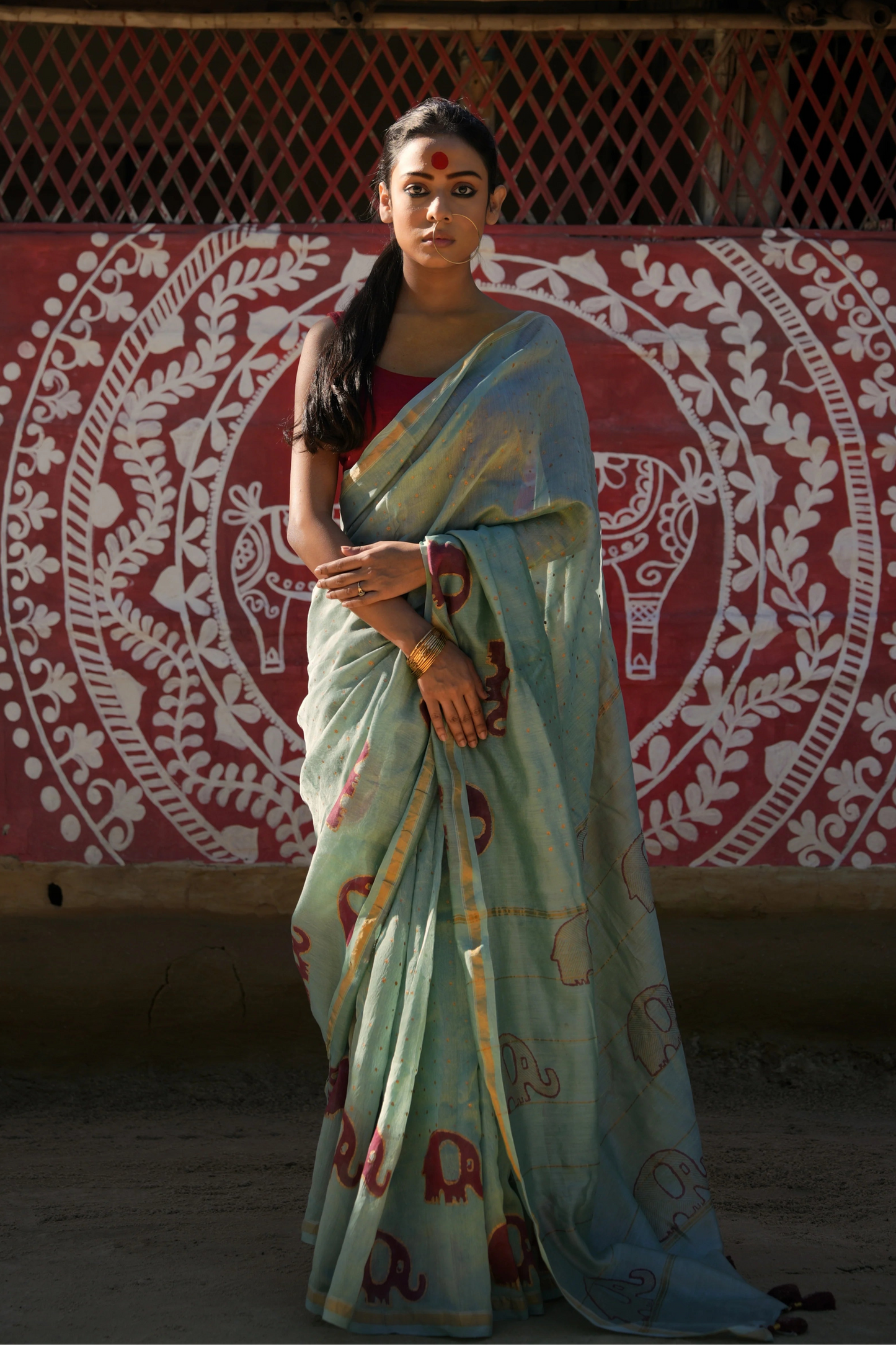 Chanderi Saree - Foil Printed Elephant Saree