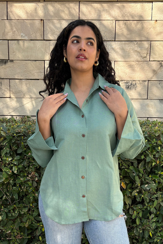 Rozana Linen Shirt- Sage Green