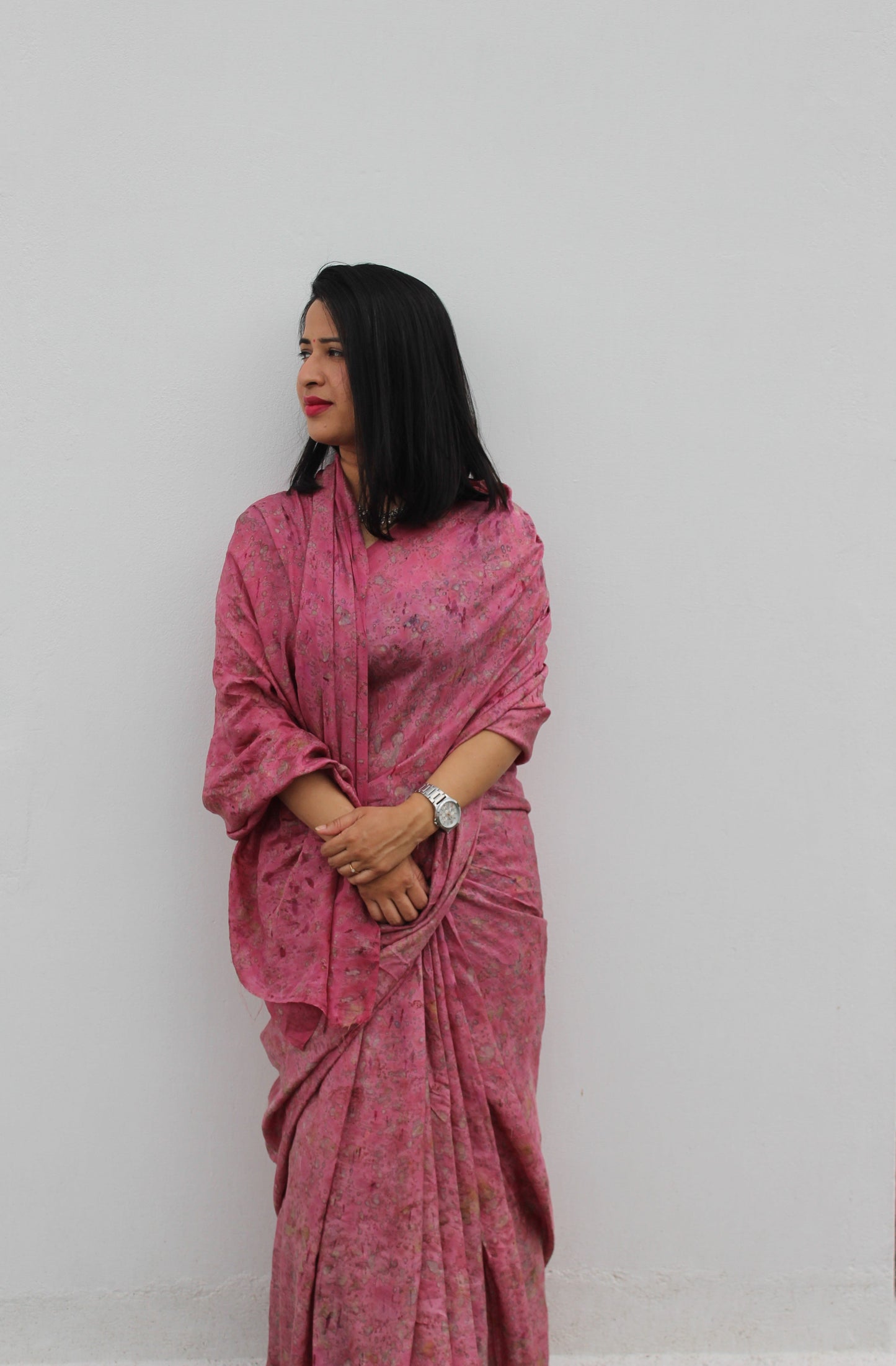 Natural Flower Dyed Peru Habutai Silk Saree