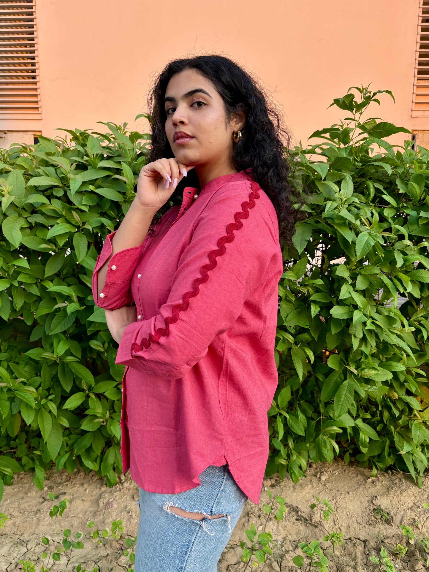 Cherry Red Linen Shirt