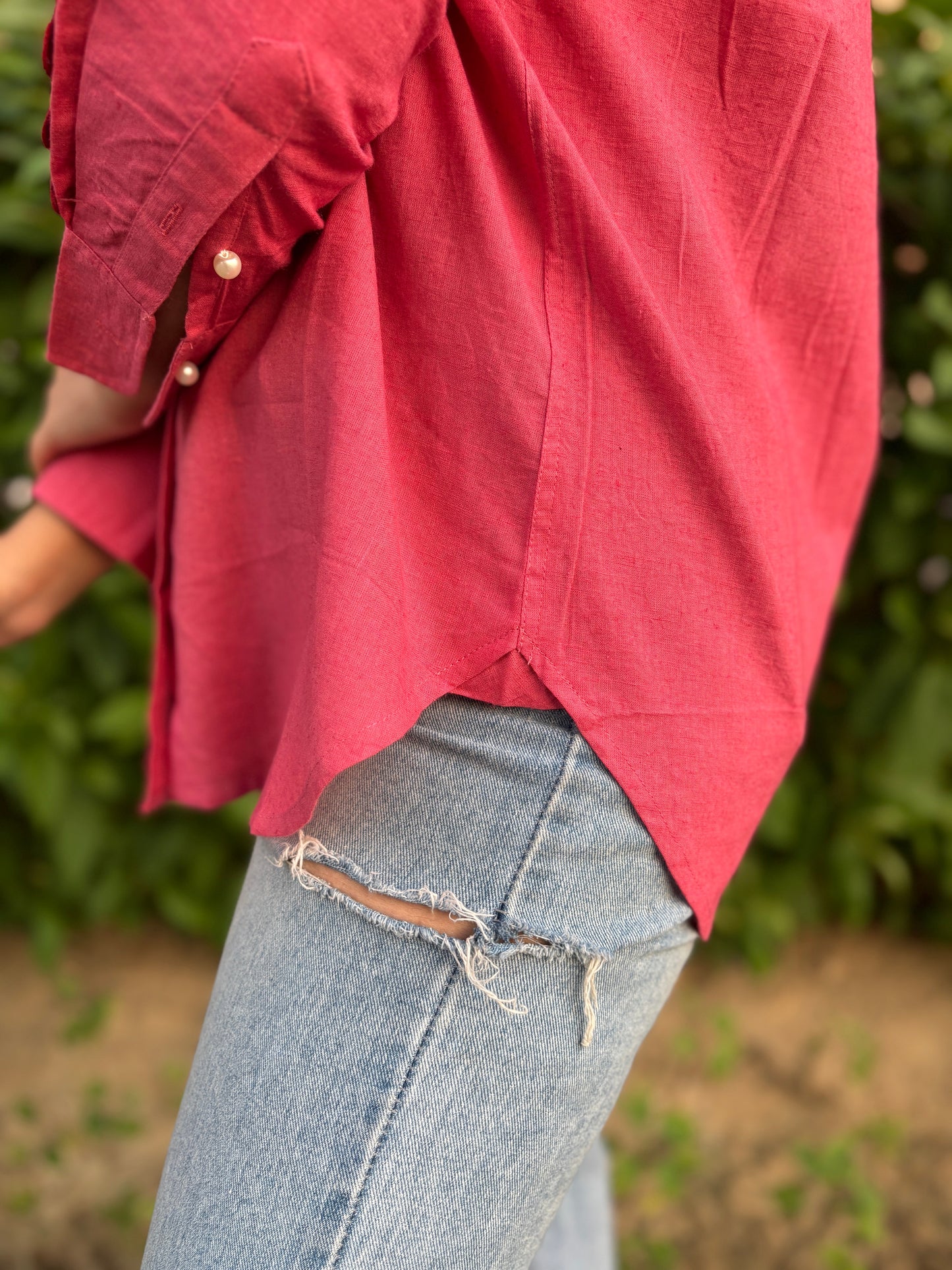 Cherry Red Linen Shirt