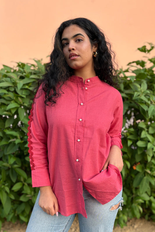 Cherry Red Linen Shirt
