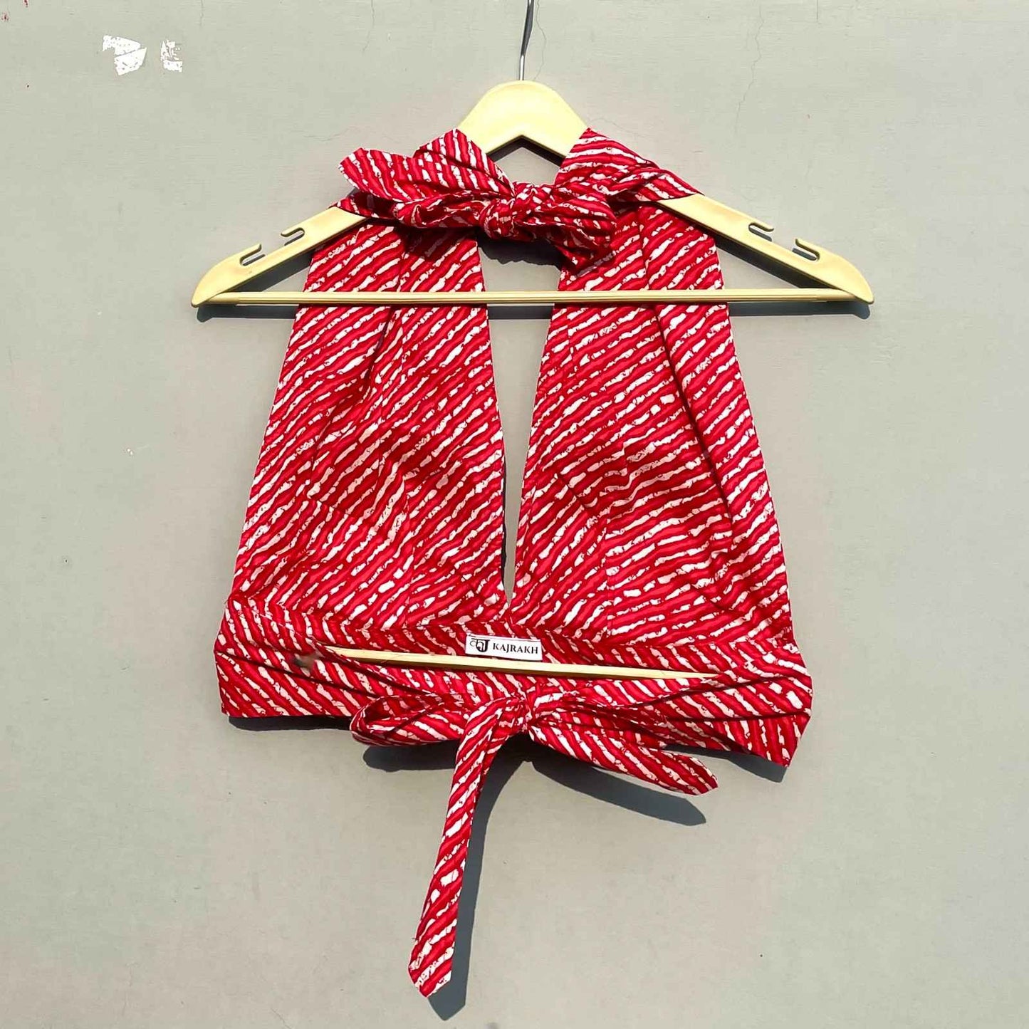 Red Lehariya Halter Neck Bralette