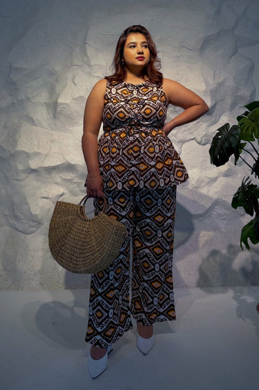 Savanna Peplum Top and Straight Pants Co-ord Set