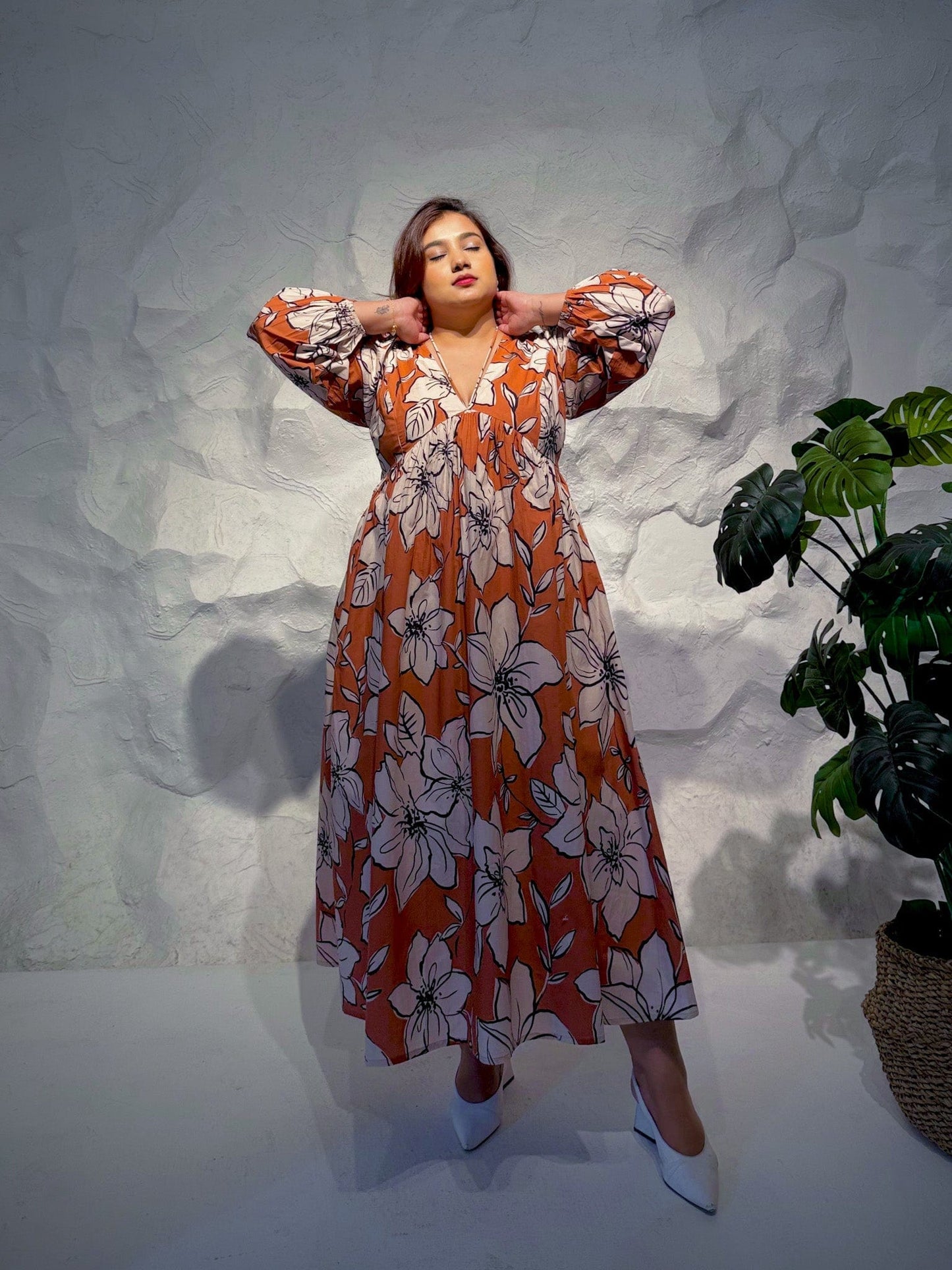 Mistral Cotton Maxi Dress with Balloon Sleeves