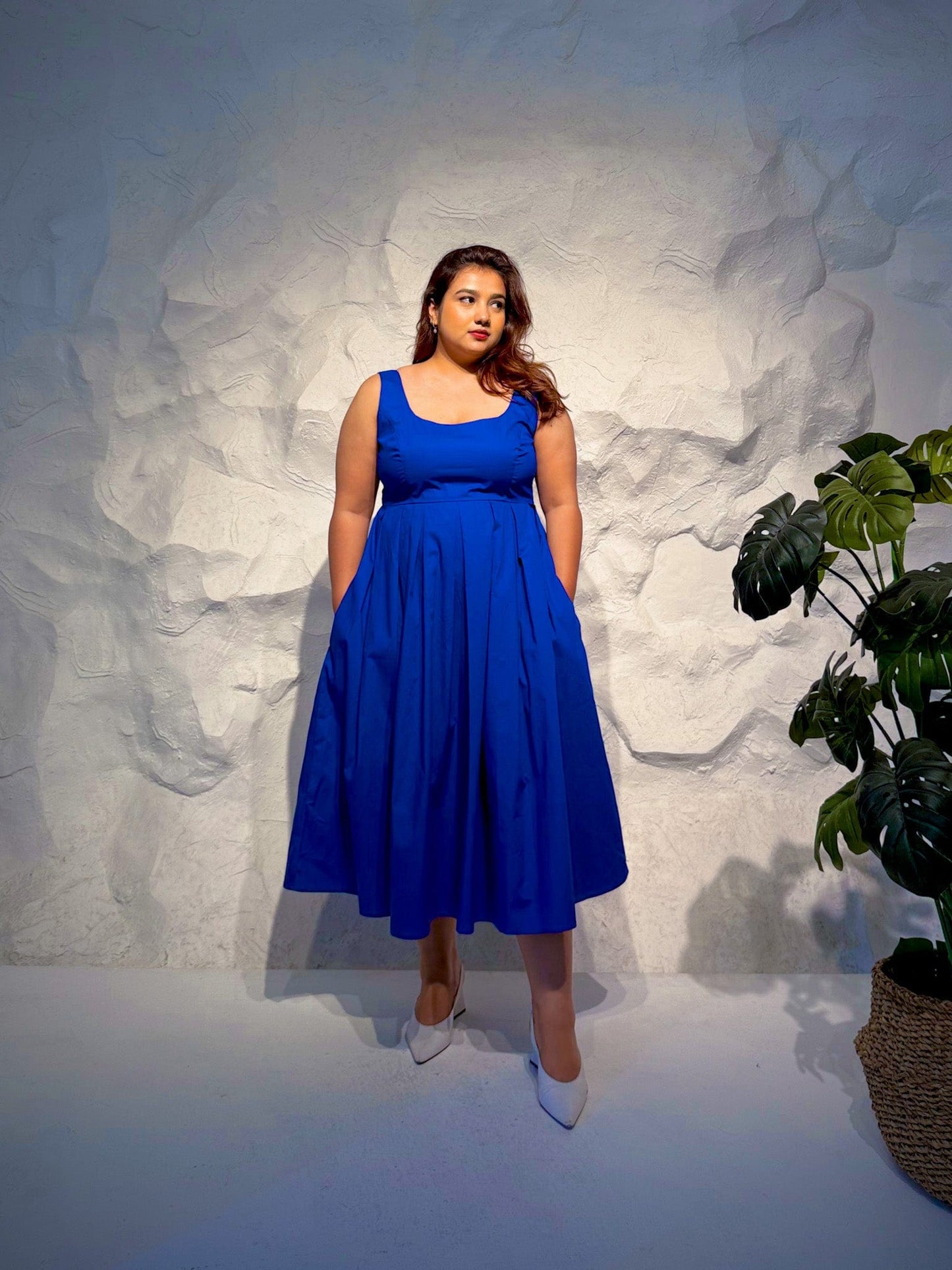 Capri Pleated Cotton Midi Dress