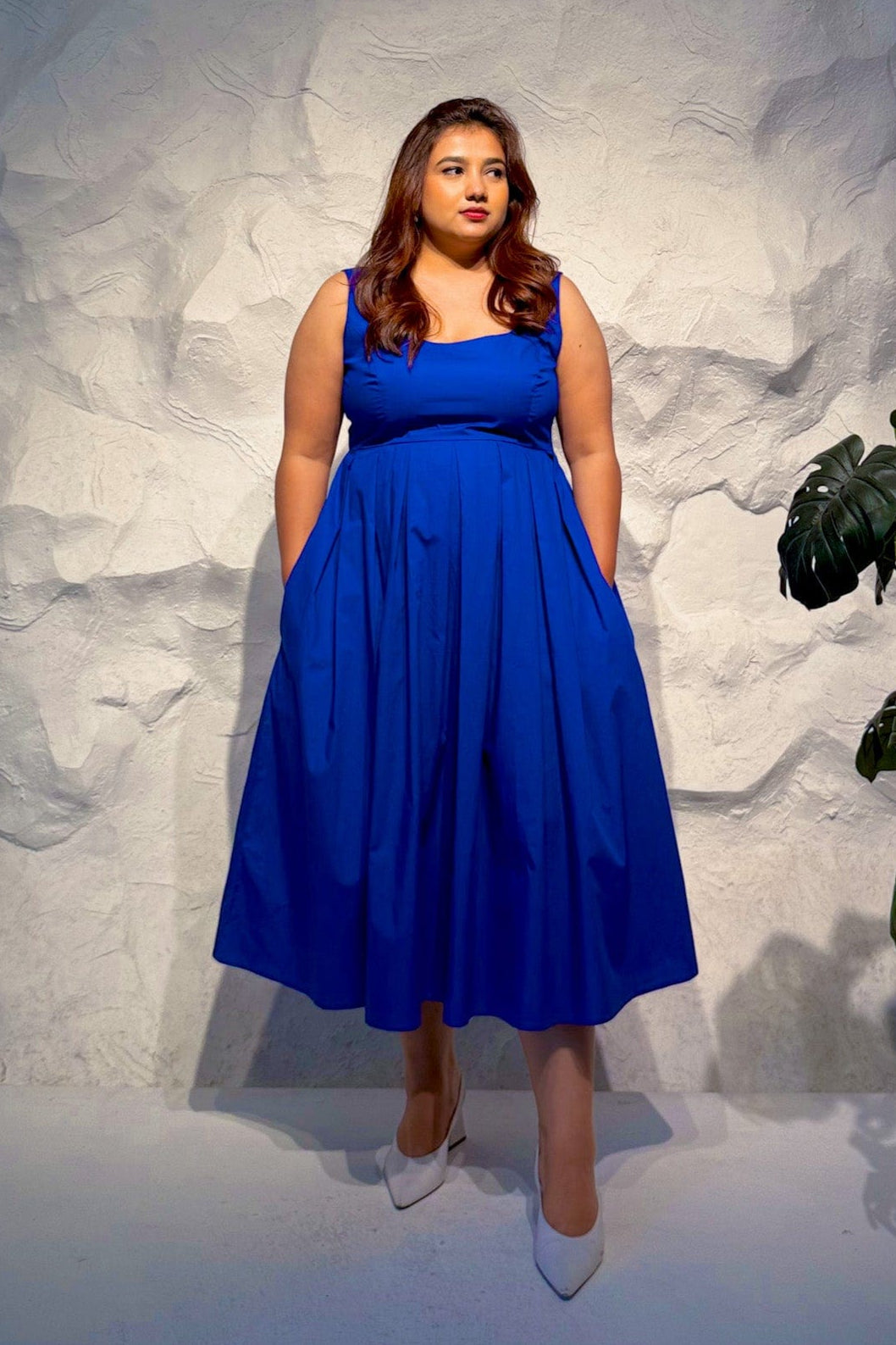 Capri Pleated Cotton Midi Dress