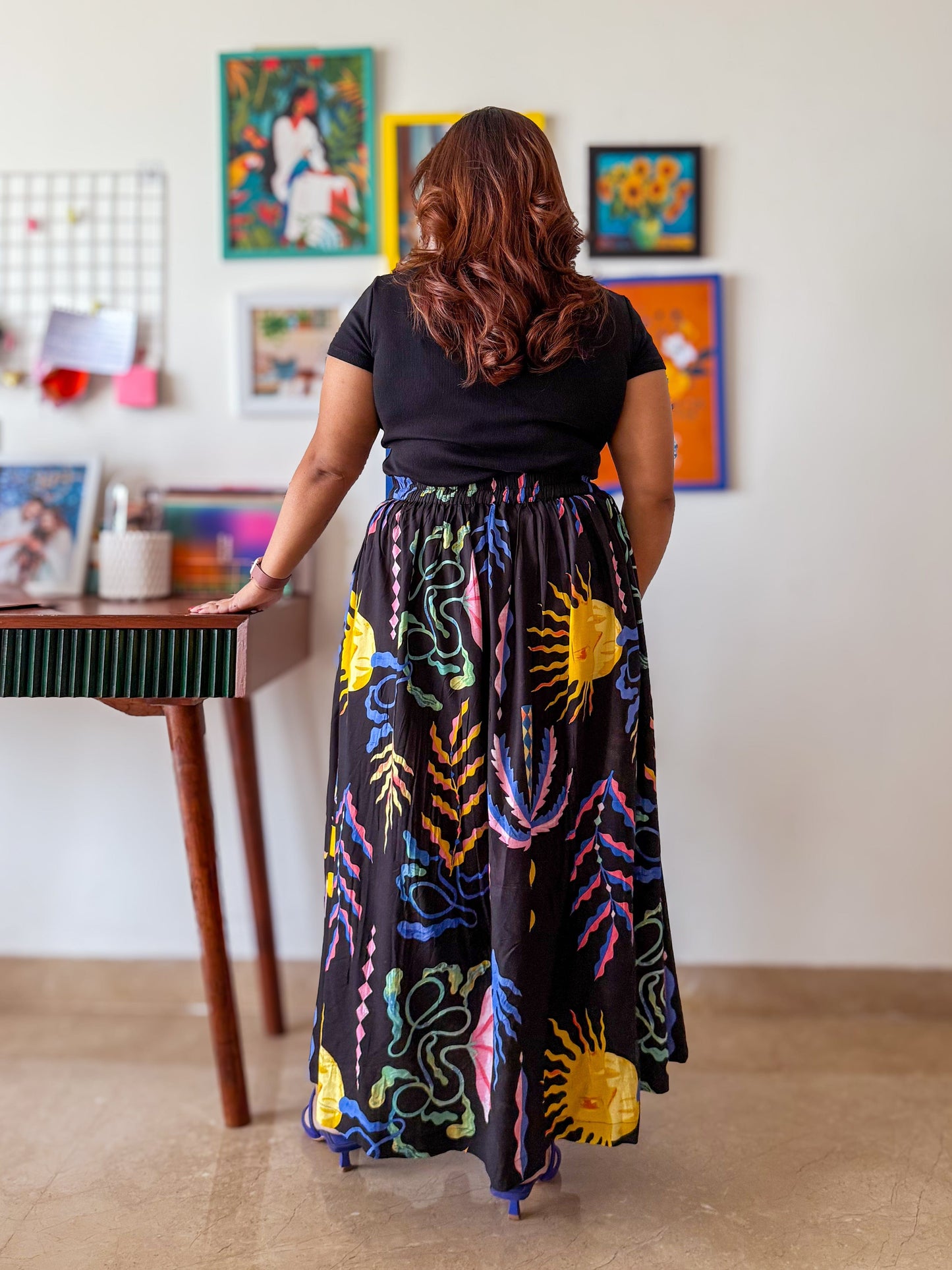 Galaxia Printed Gather Midi Skirt