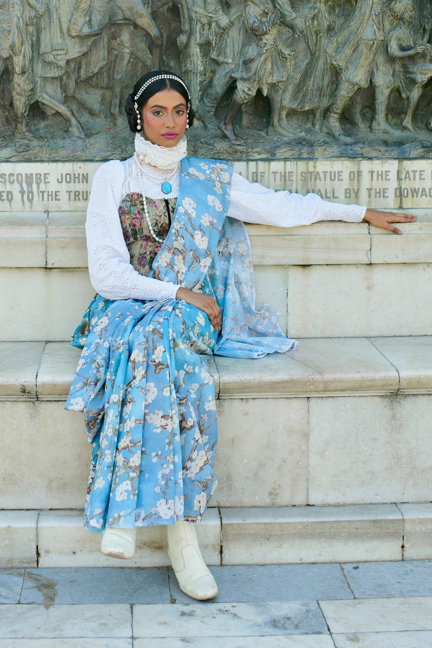 Almond Blossoms Mul Cotton Saree