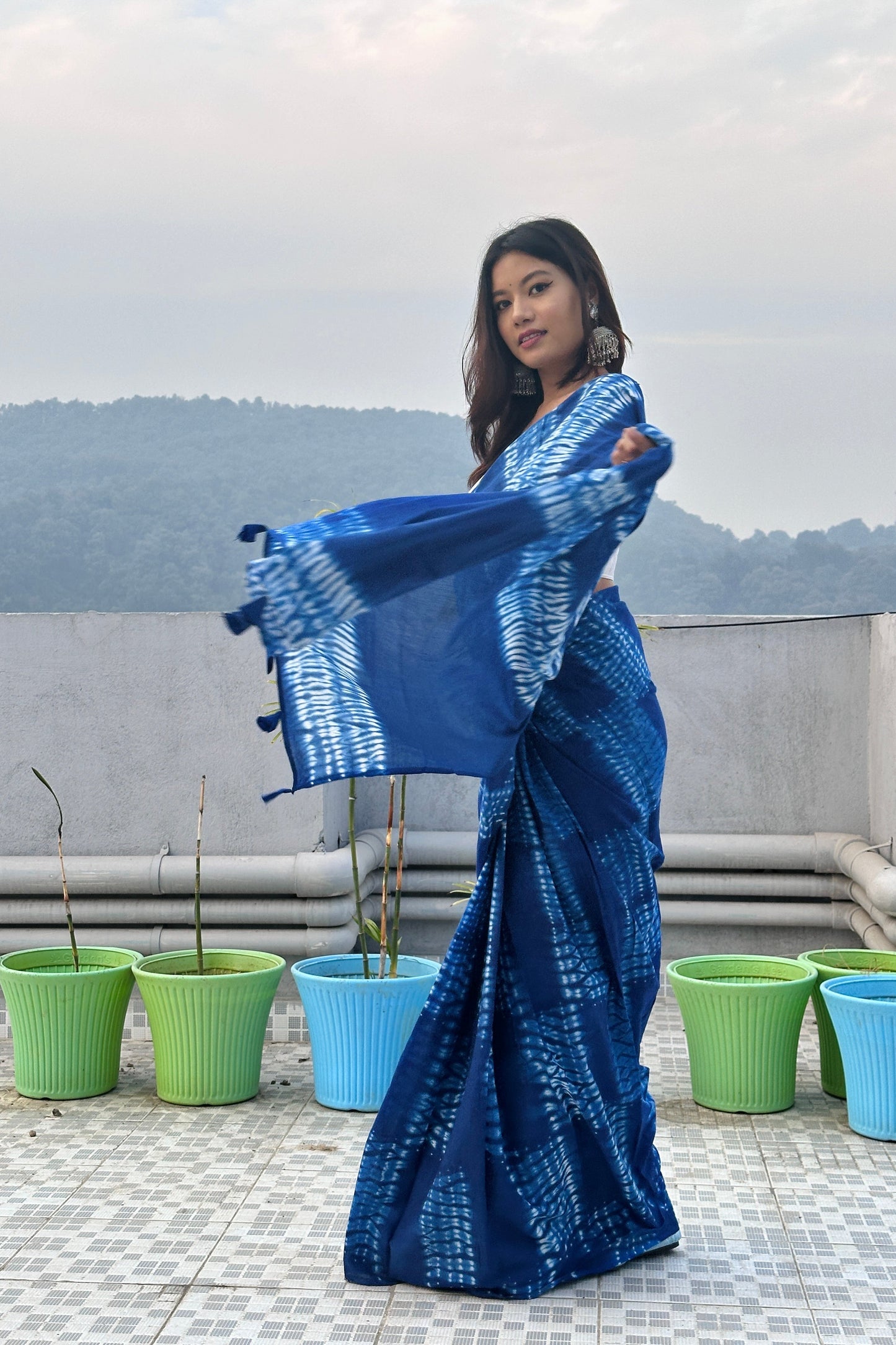 Neer Shibori Blue Natural Dyed - Mul Cotton Saree