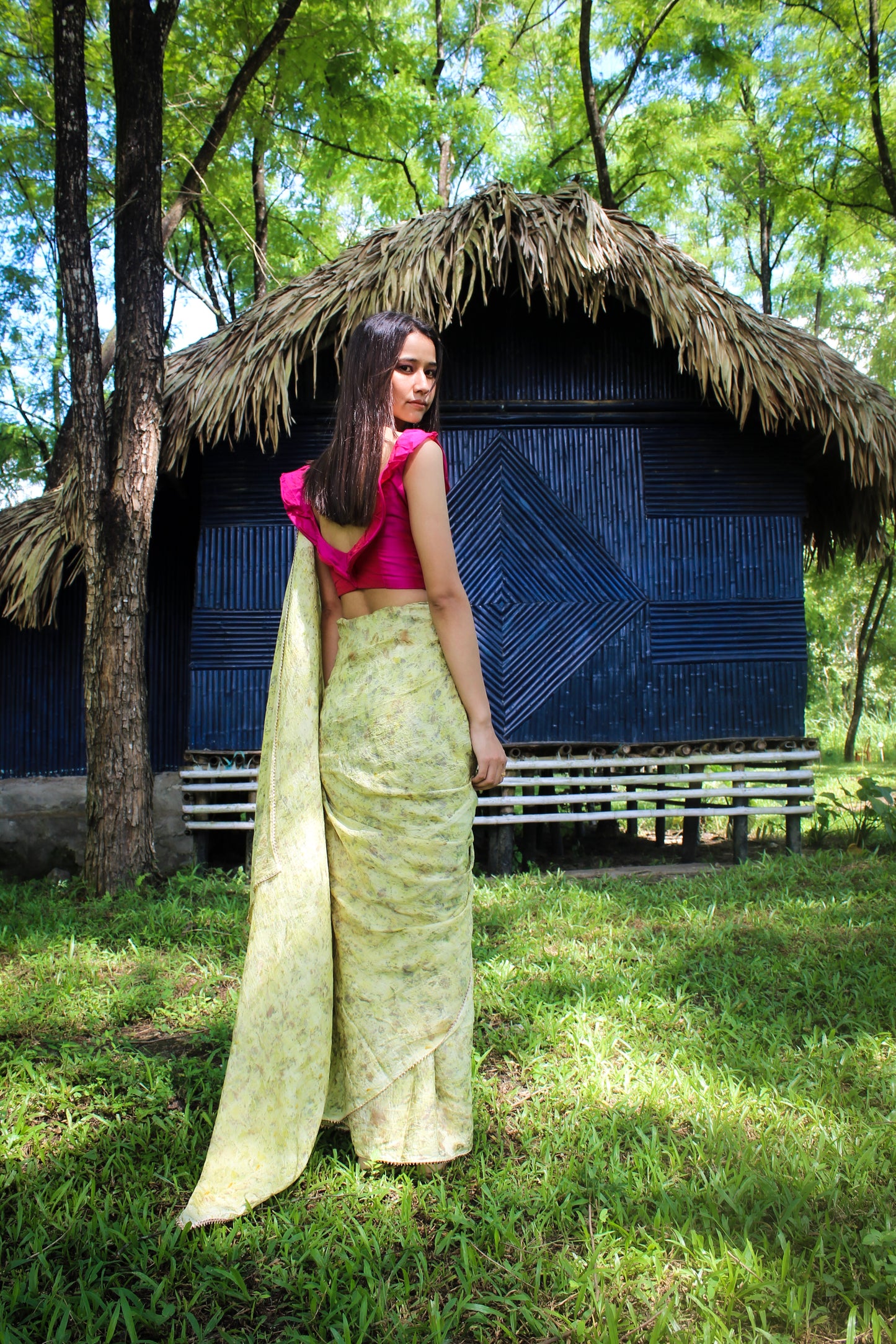 Natural Flower Dyed Geshi Habutai Silk Saree