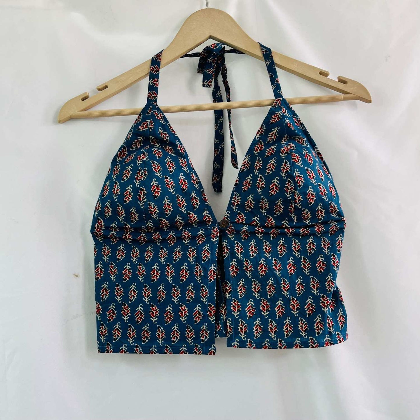 Blue Butti Halter Neck Cotton Top
