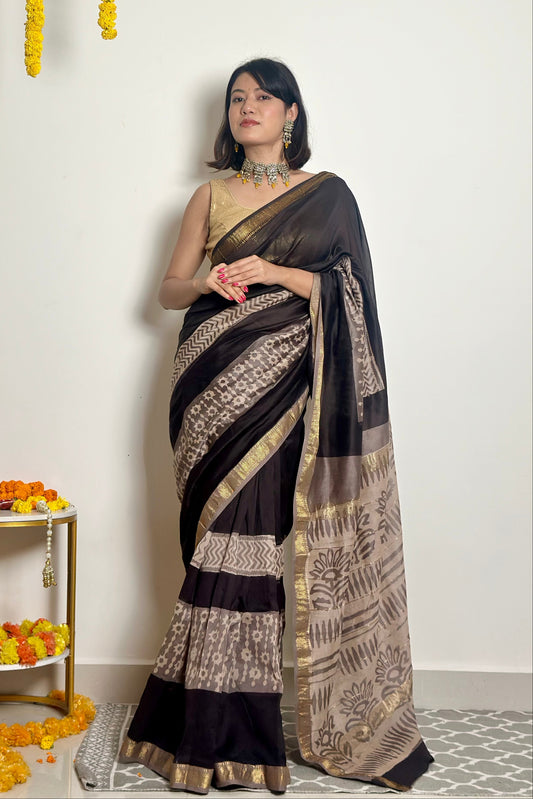 Noor Handblock Printed Maheshwari Silk Saree
