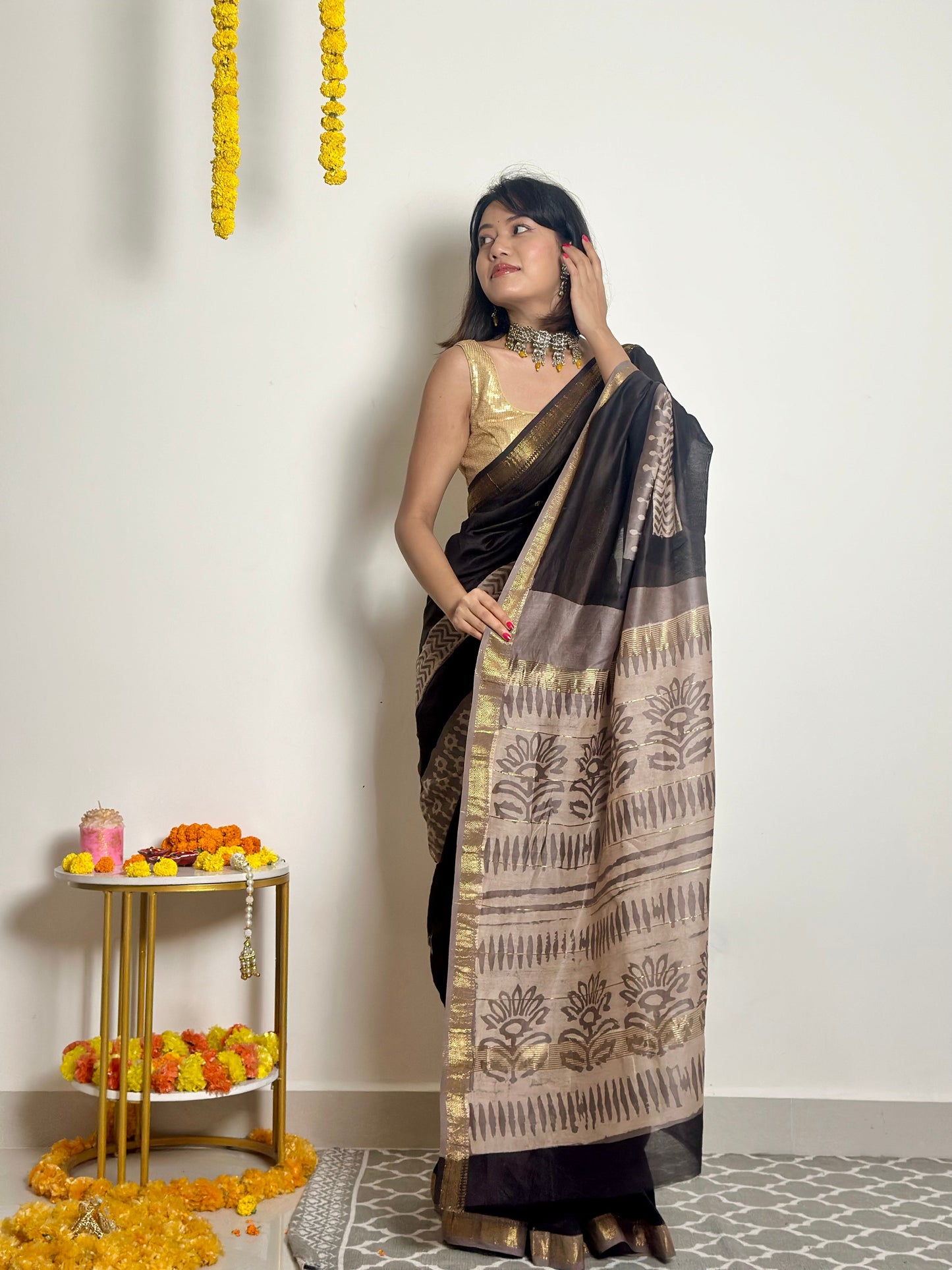 Noor Handblock Printed Maheshwari Silk Saree