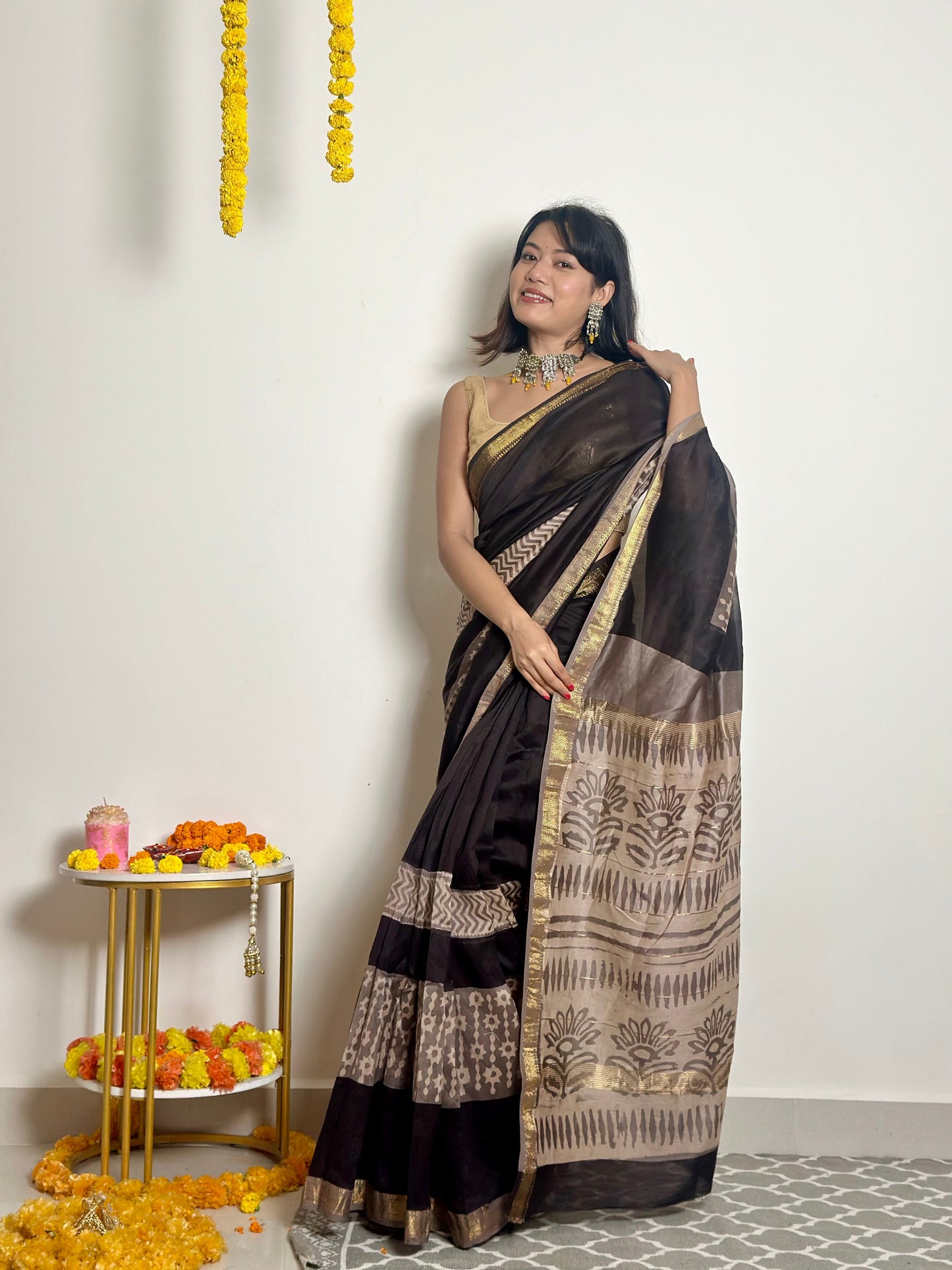 Noor Handblock Printed Maheshwari Silk Saree