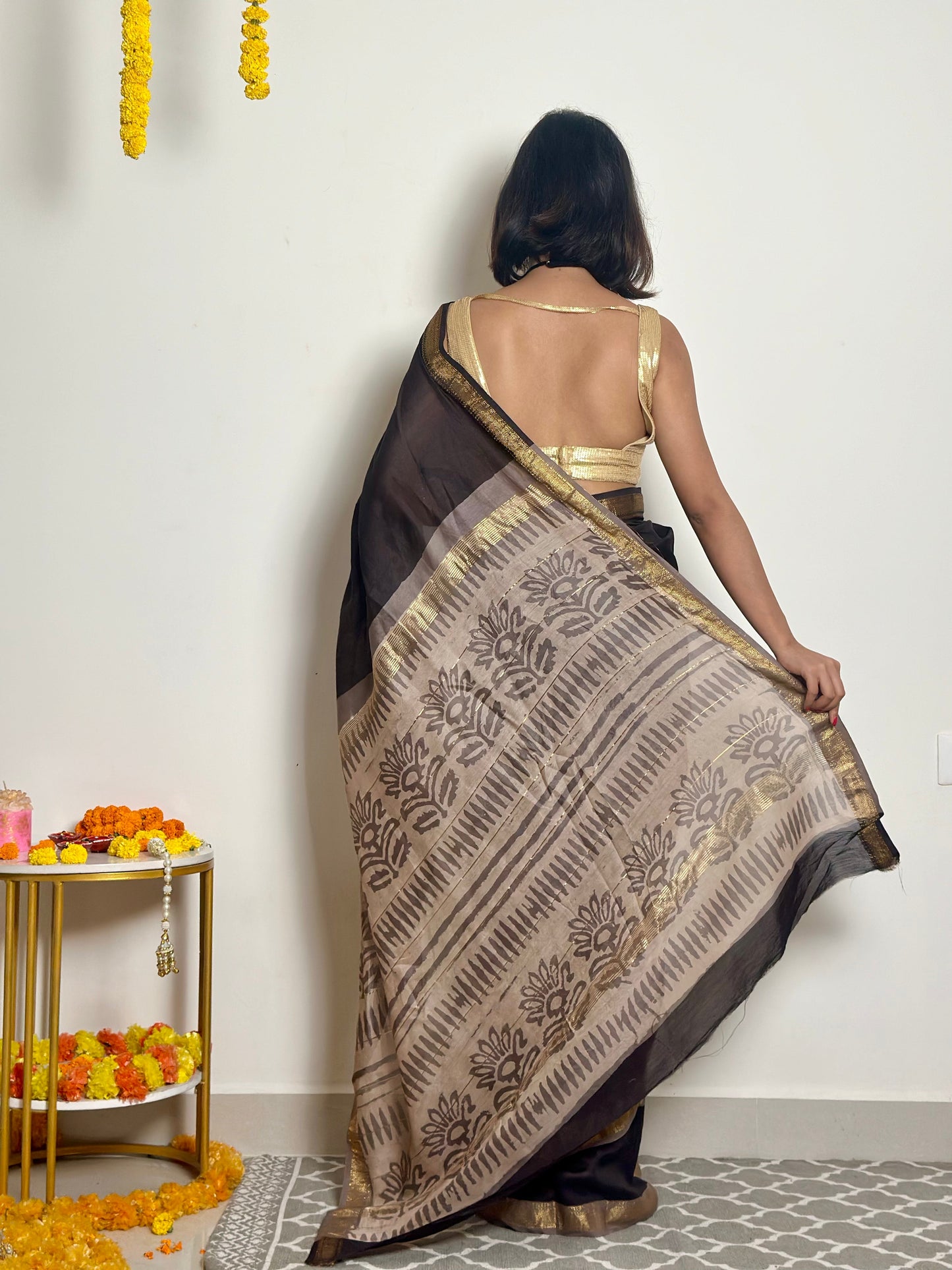 Noor Handblock Printed Maheshwari Silk Saree