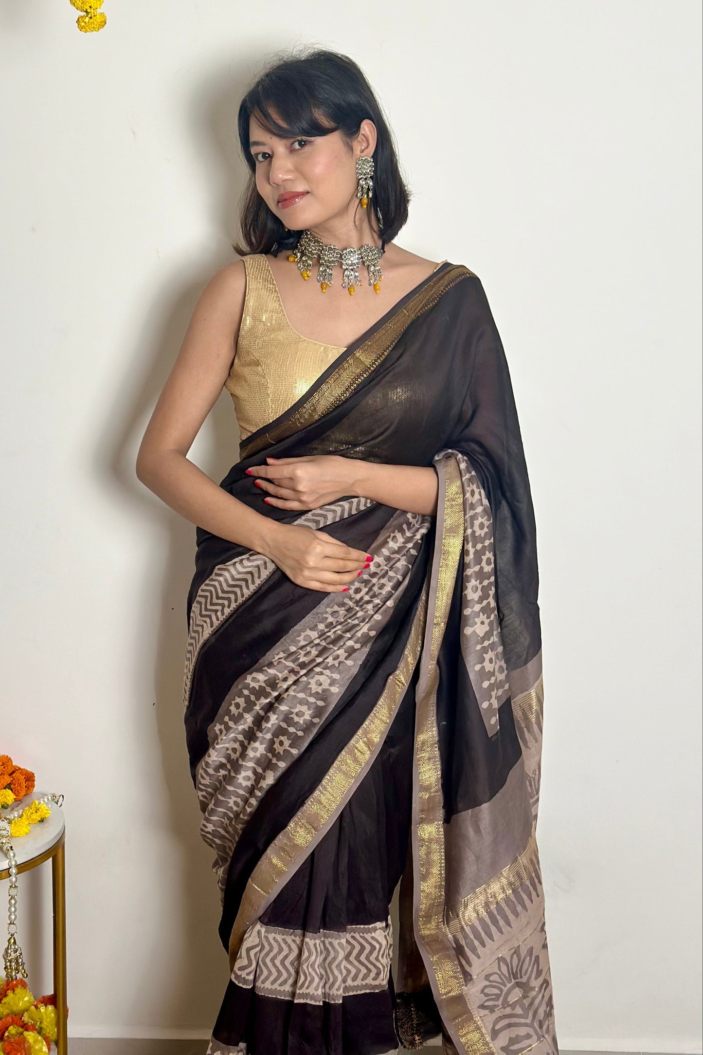 Noor Handblock Printed Maheshwari Silk Saree