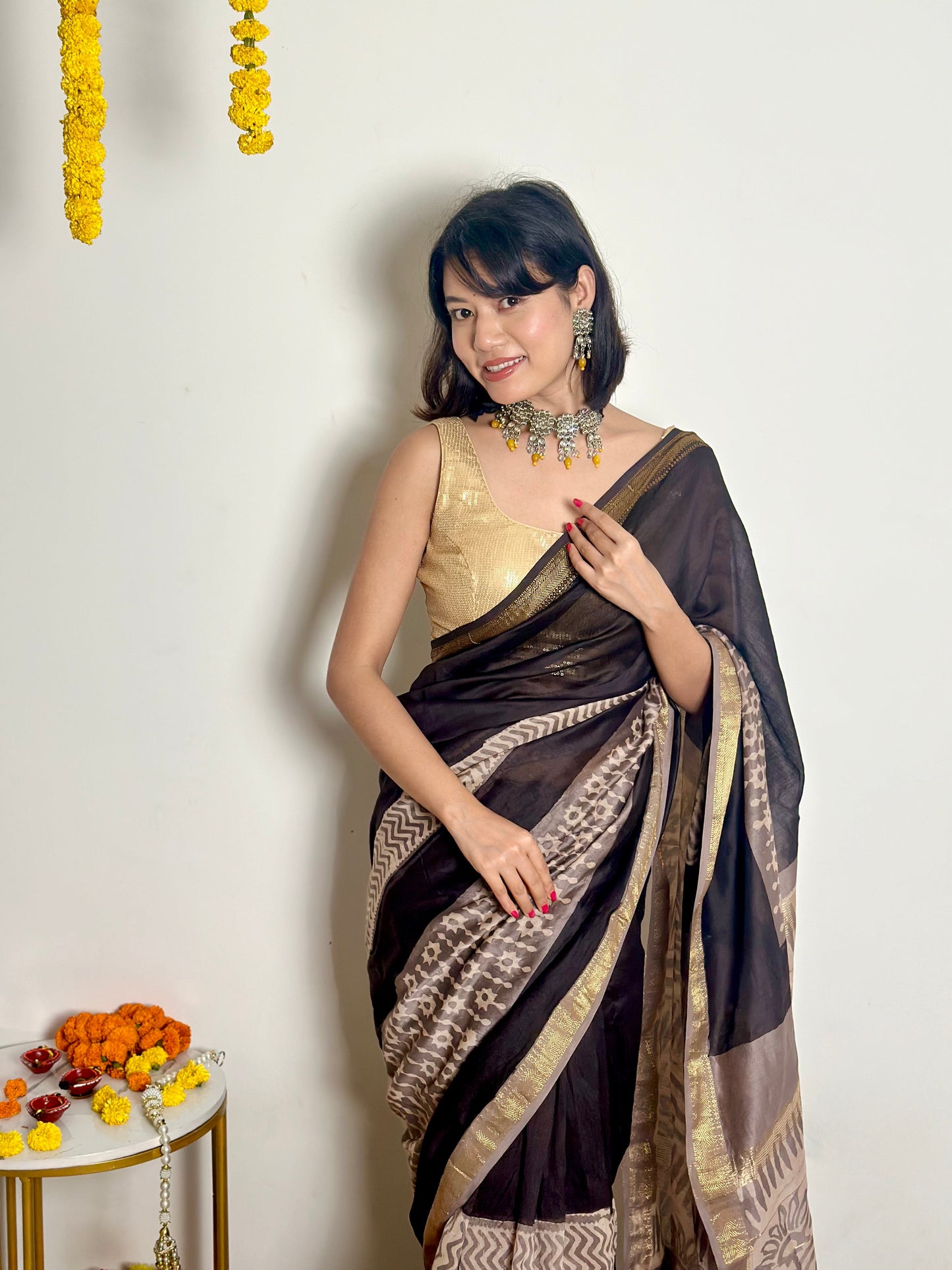 Noor Handblock Printed Maheshwari Silk Saree
