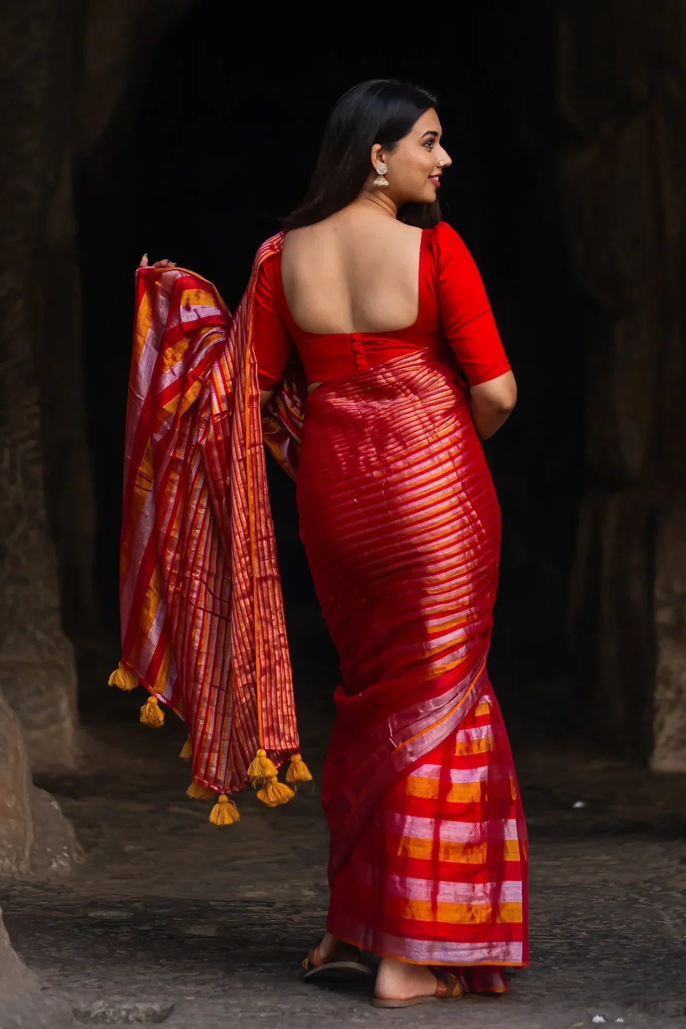 Metallic Zari tissue Saree With Handmade Tassels