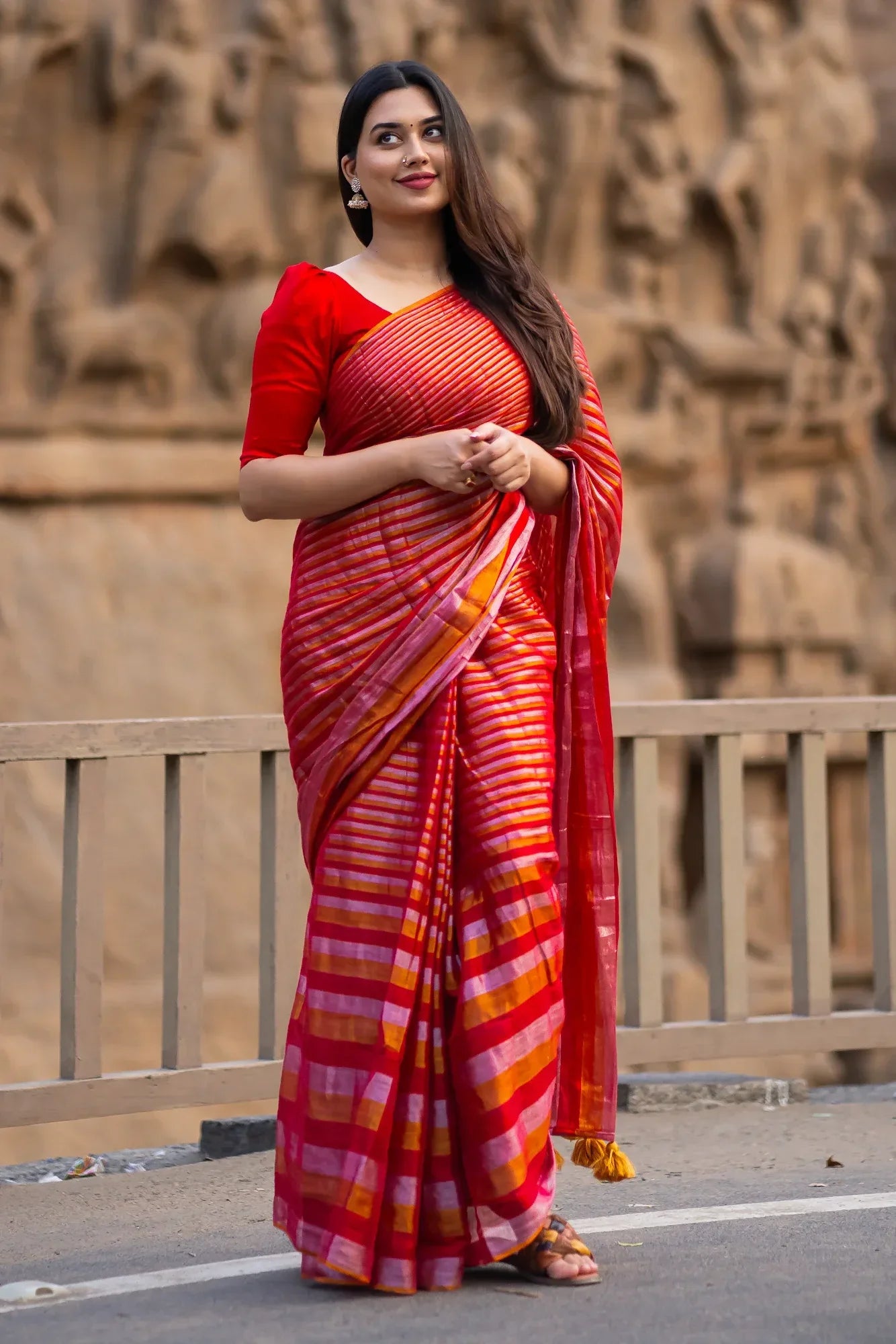 Metallic Zari tissue Saree With Handmade Tassels