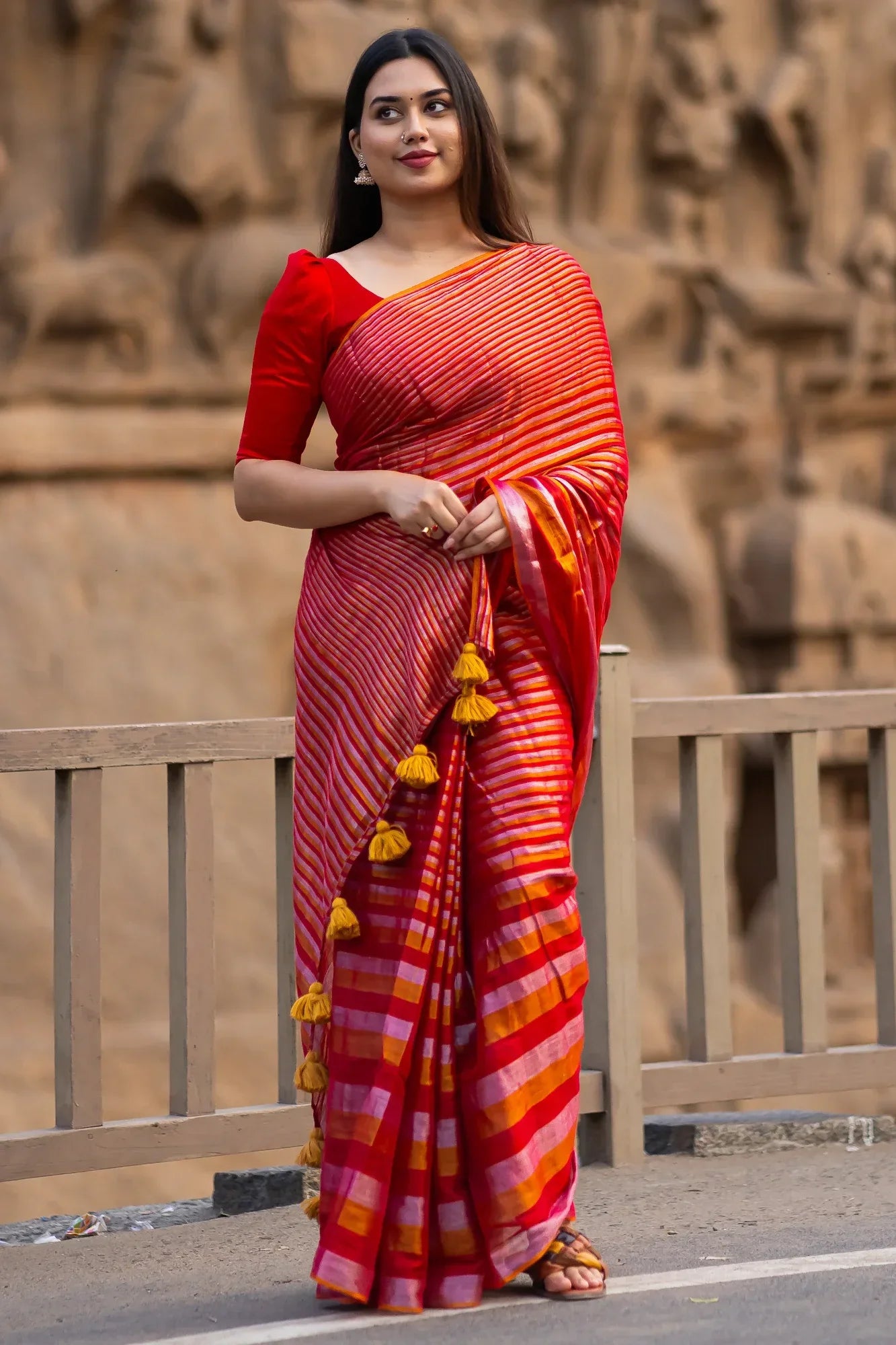 Metallic Zari tissue Saree With Handmade Tassels