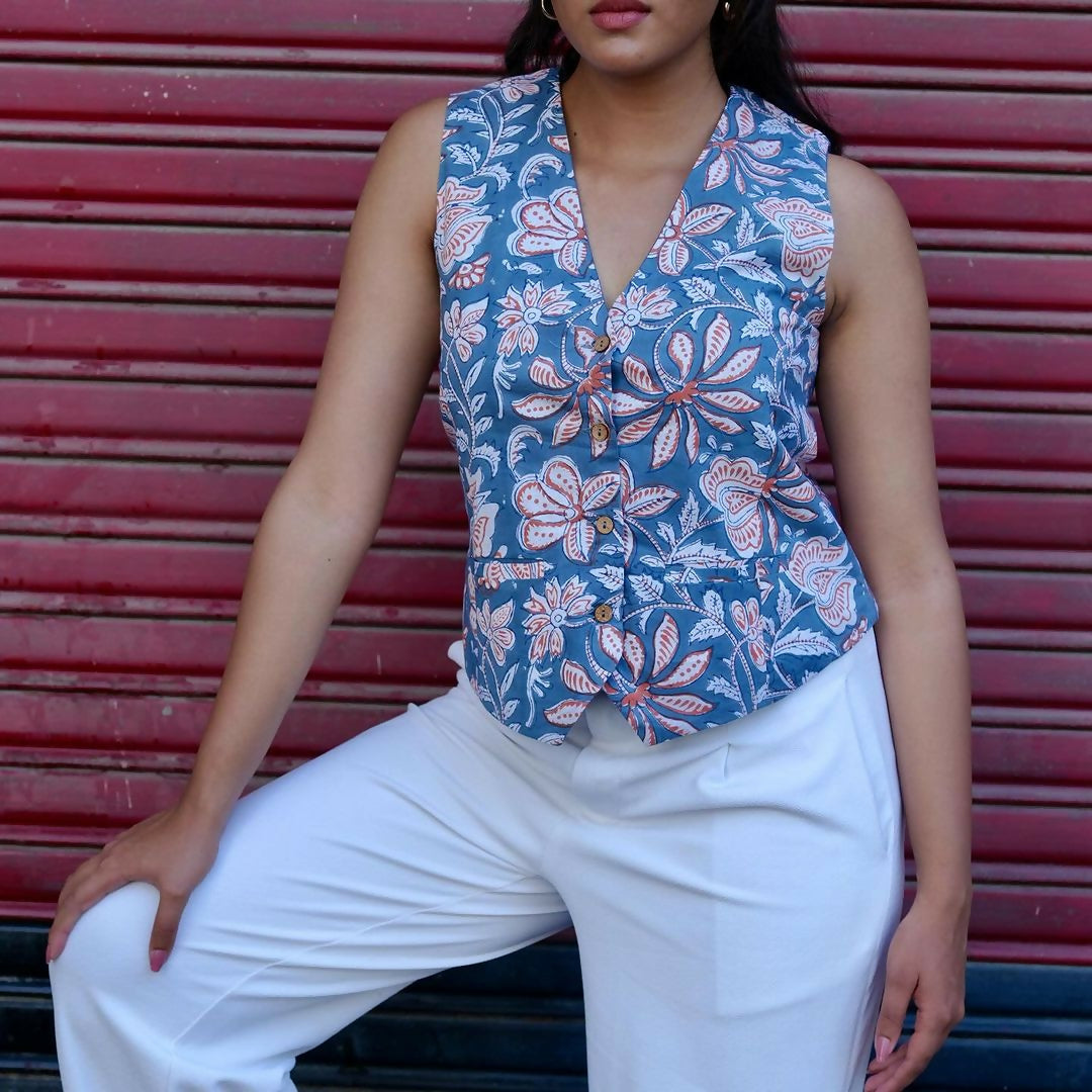 Blue Floral Vest Top