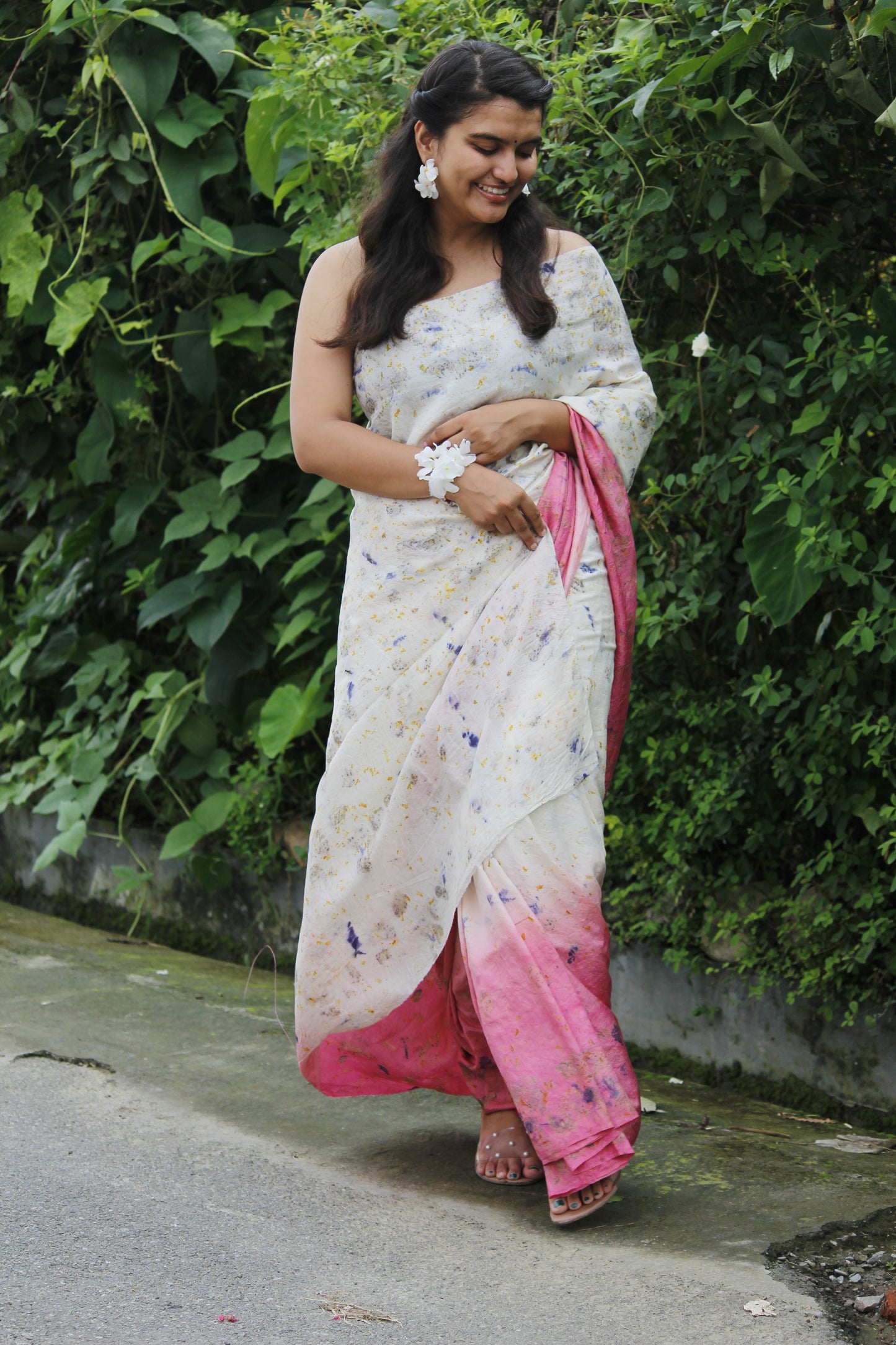 Natural Flower Dyed Lana Habutai Silk Saree
