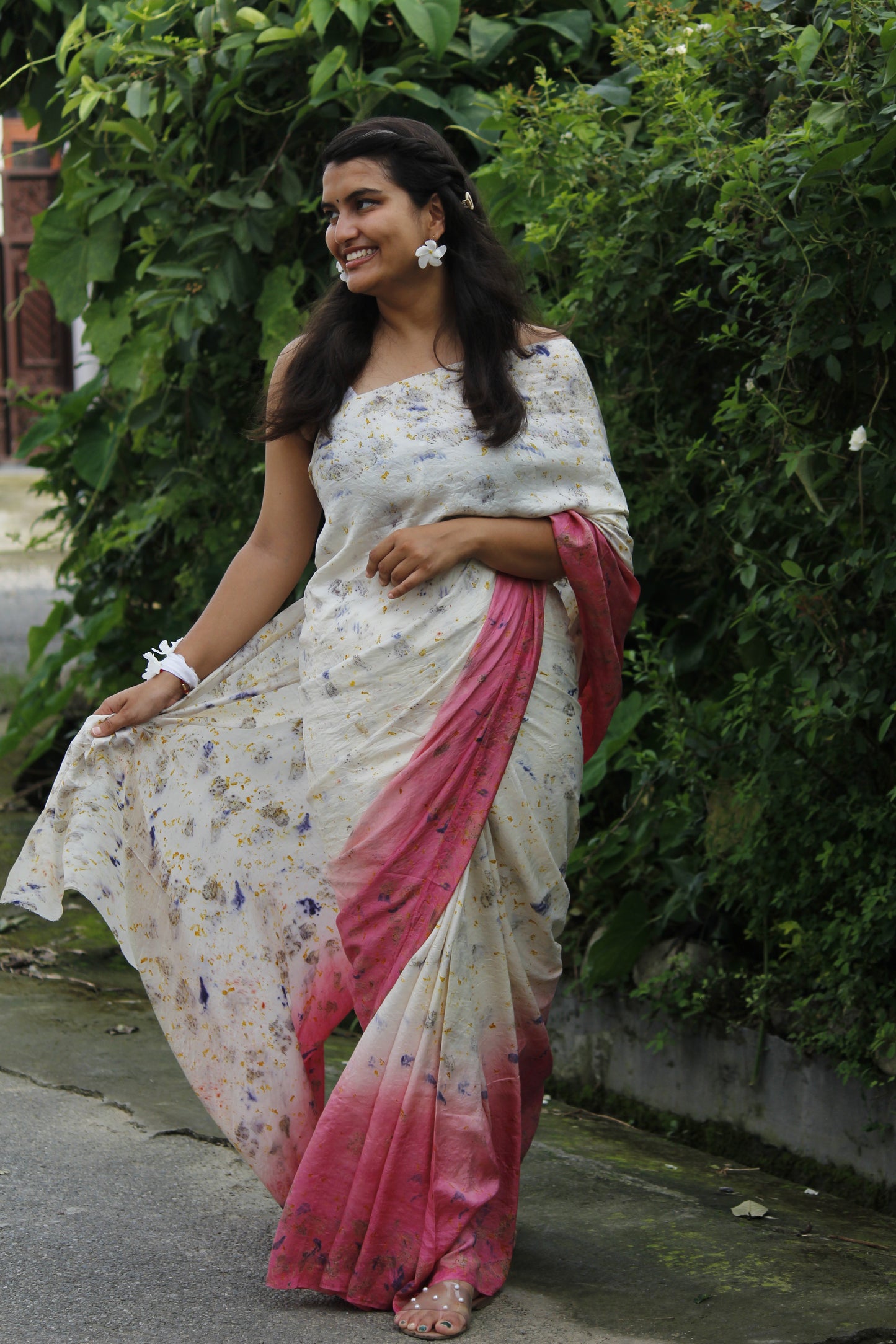 Natural Flower Dyed Lana Habutai Silk Saree