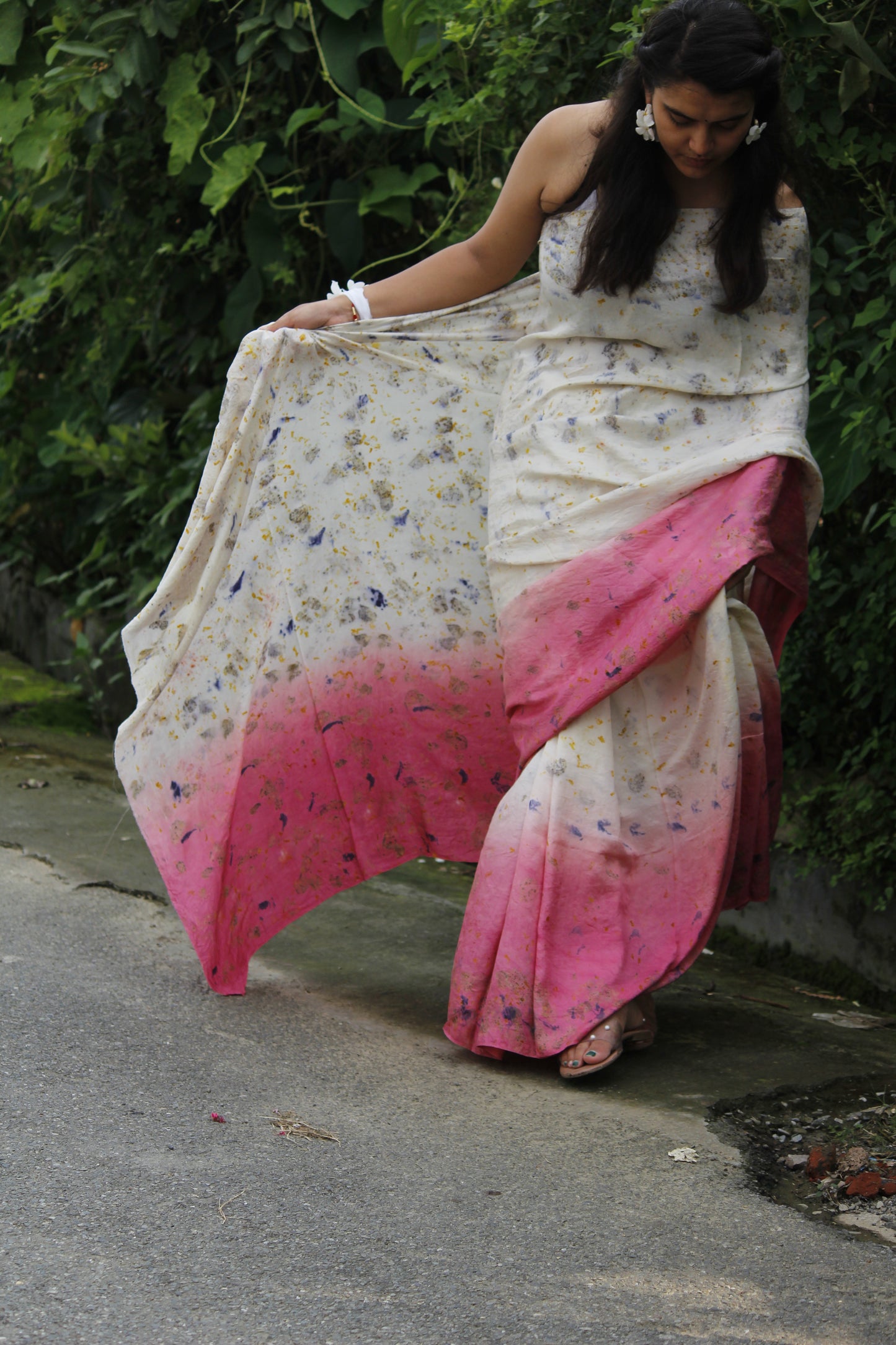 Natural Flower Dyed Lana Habutai Silk Saree