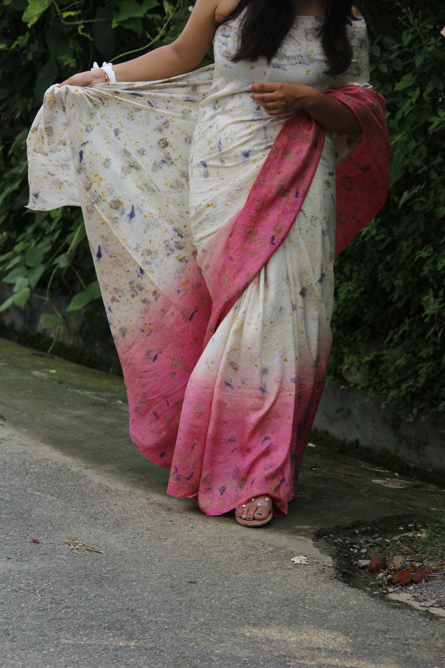 Natural Flower Dyed Lana Habutai Silk Saree
