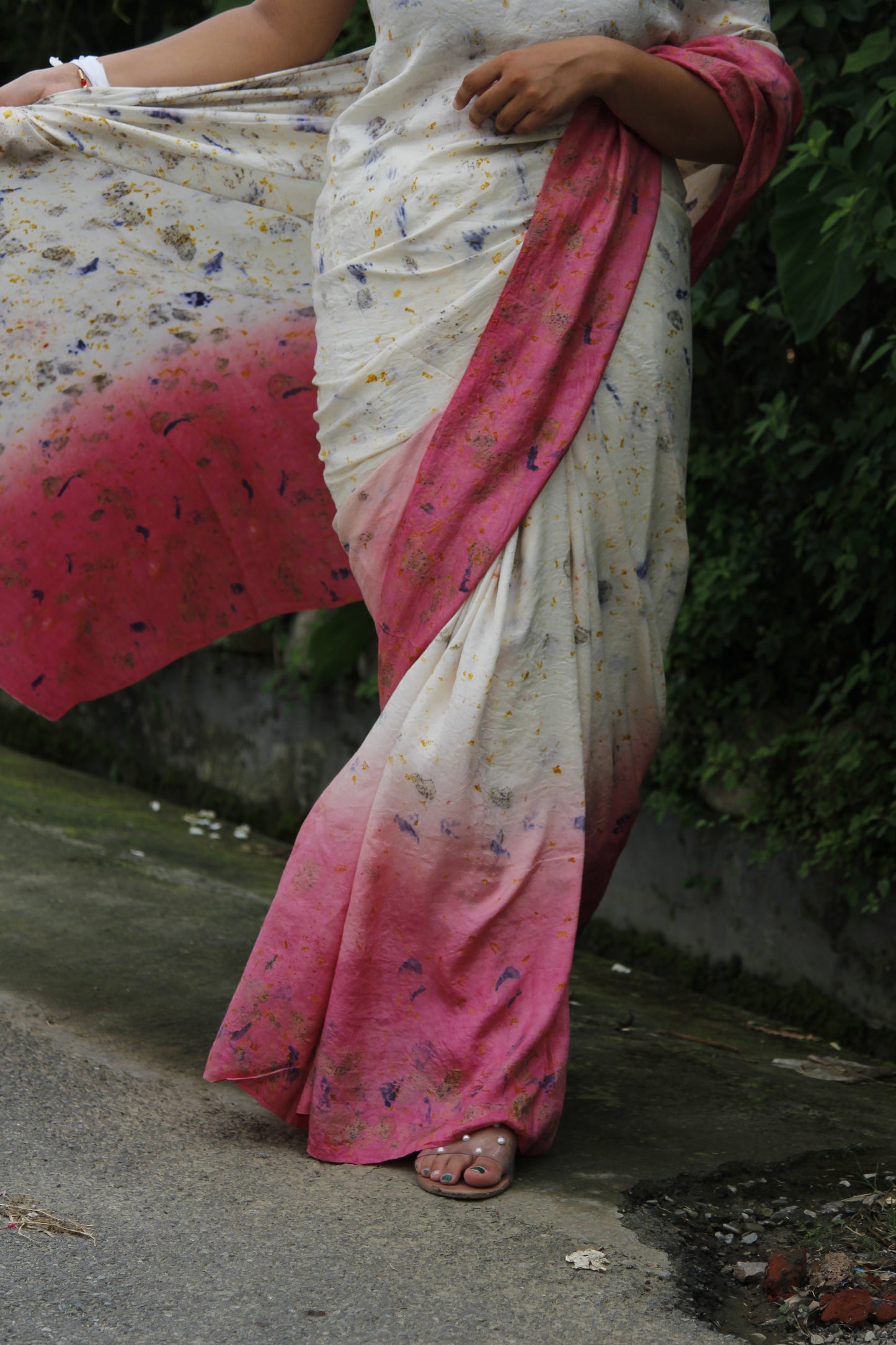 Natural Flower Dyed Lana Habutai Silk Saree