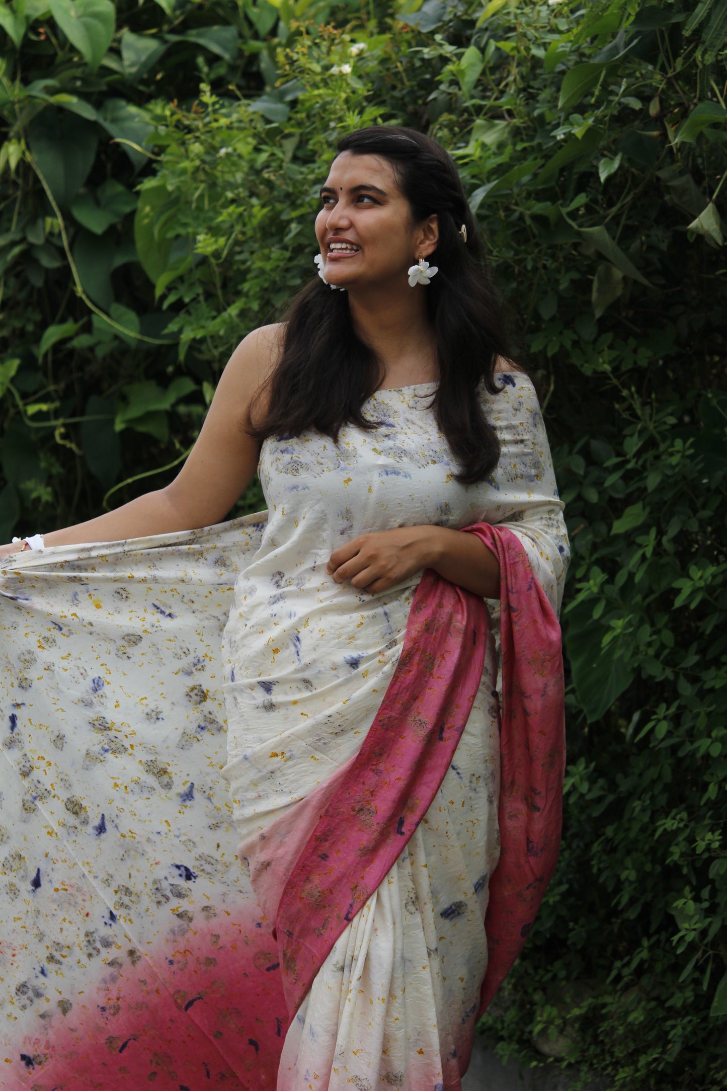 Natural Flower Dyed Lana Habutai Silk Saree