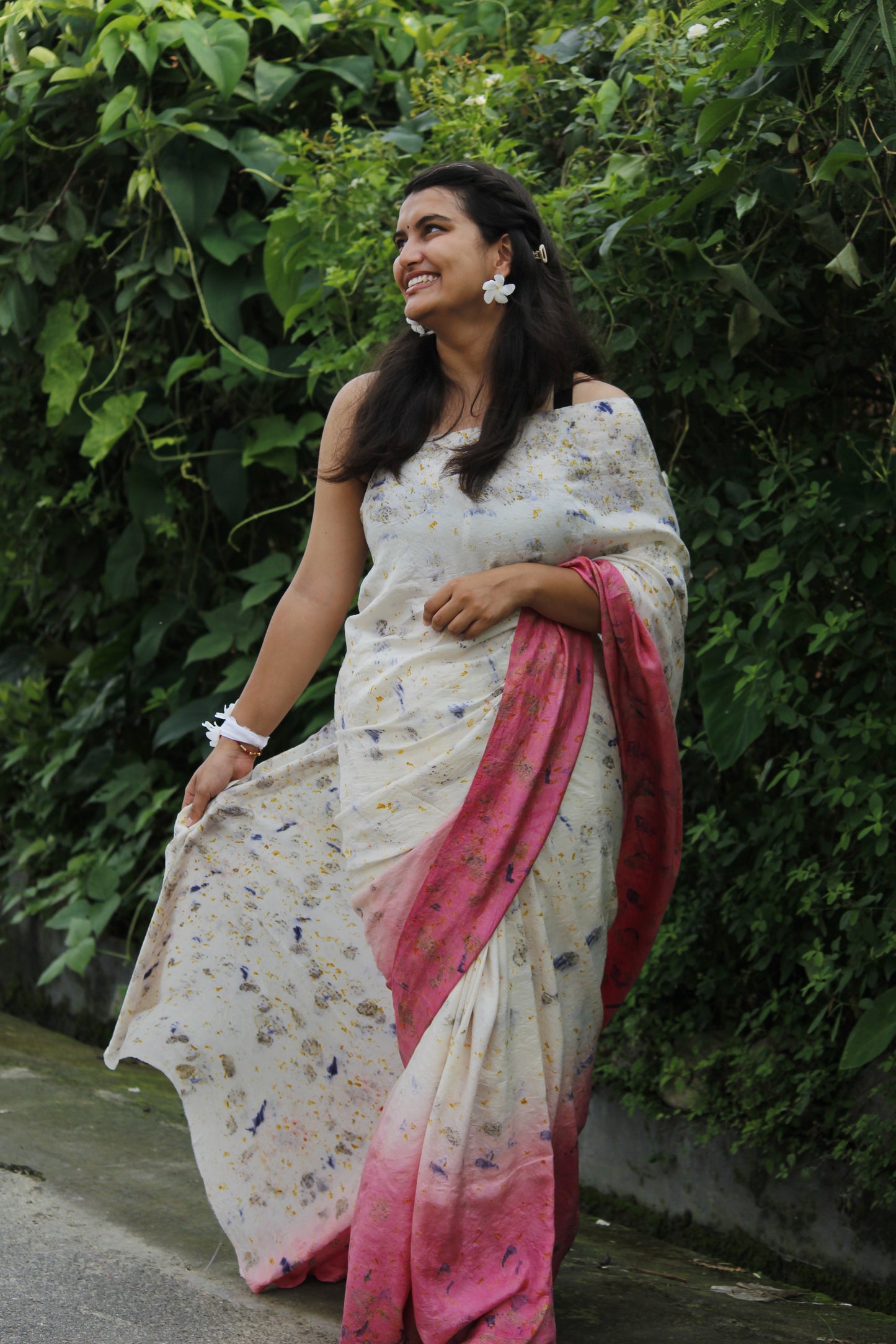 Natural Flower Dyed Lana Habutai Silk Saree