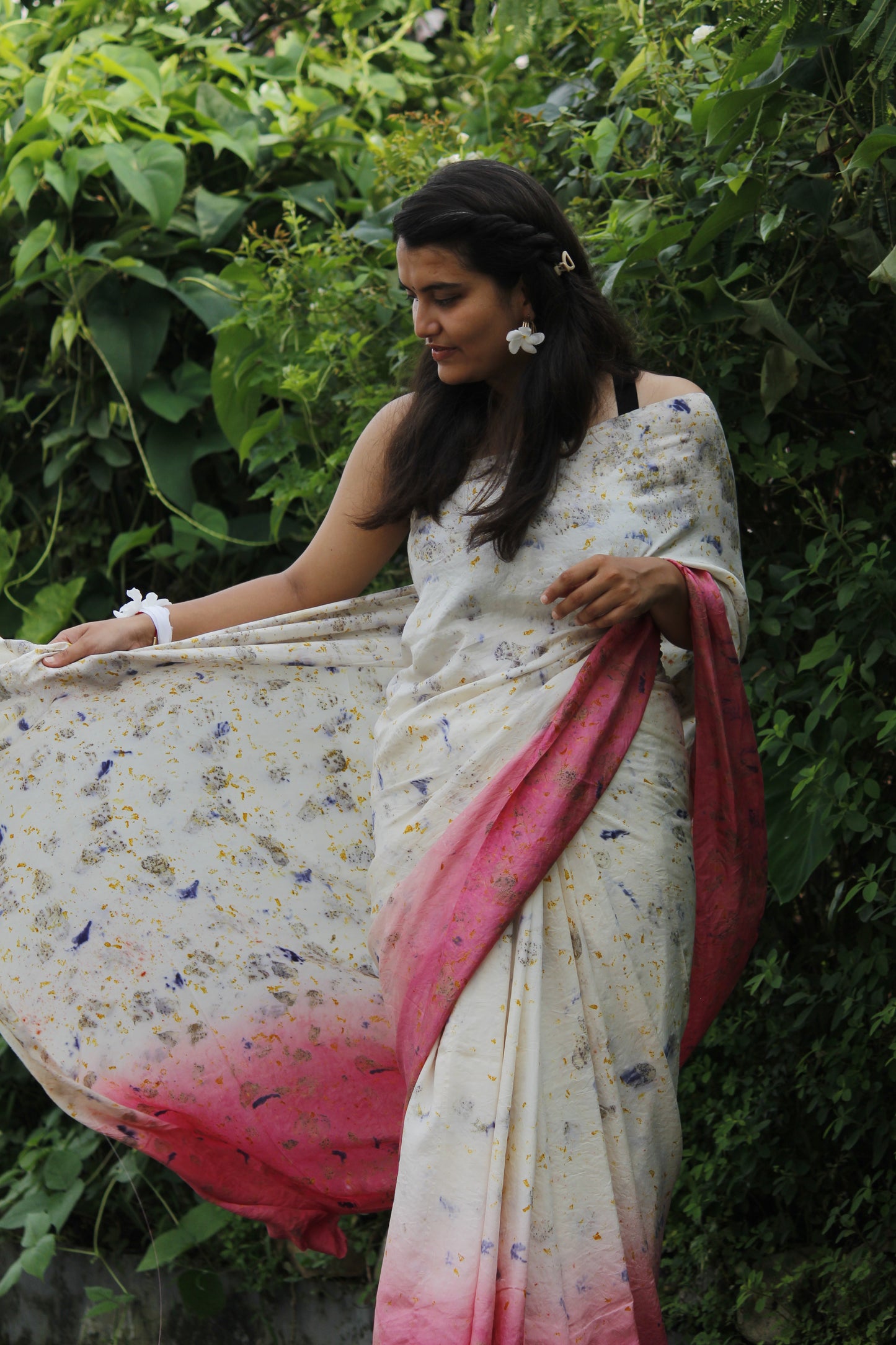 Natural Flower Dyed Lana Habutai Silk Saree
