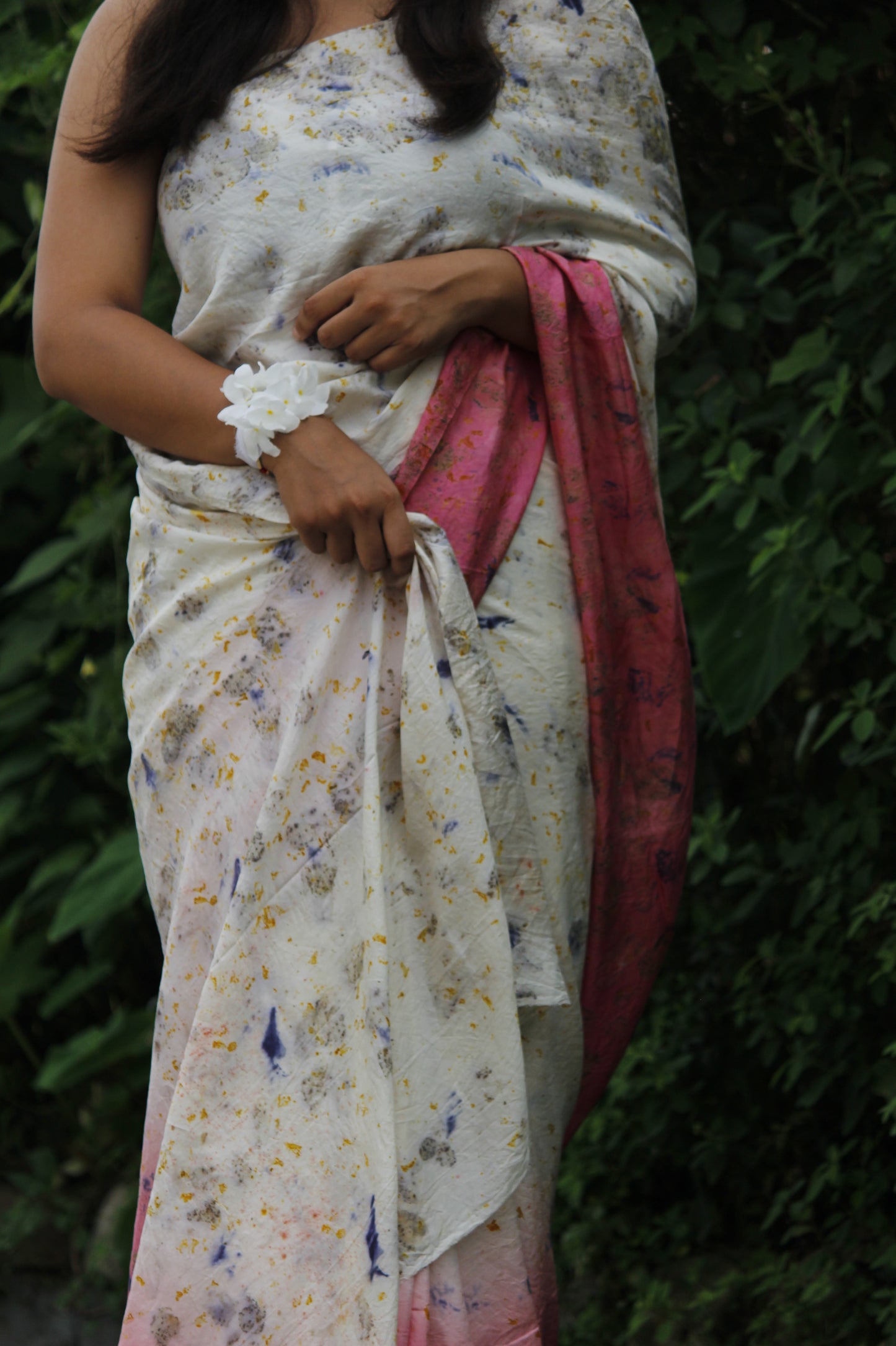 Natural Flower Dyed Lana Habutai Silk Saree