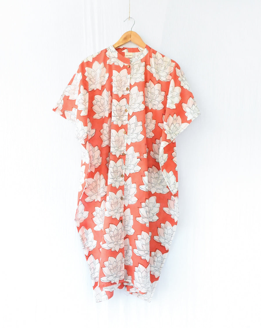 Mallika Hand Block Printed Cotton Midi Kaftan Shirt