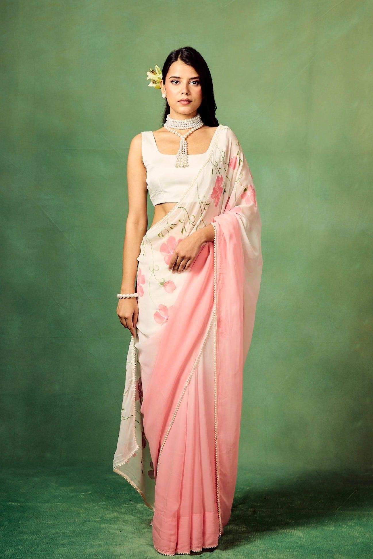 Pink Ombre Hand-painted Saree