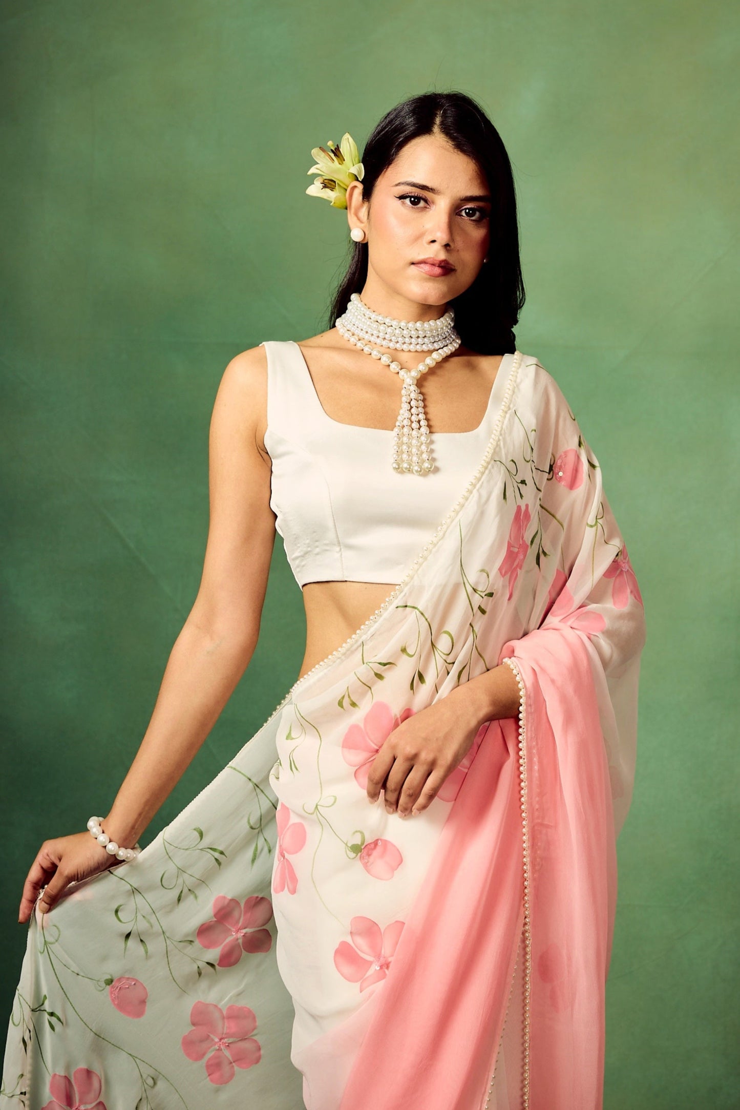 Pink Ombre Hand-painted Saree