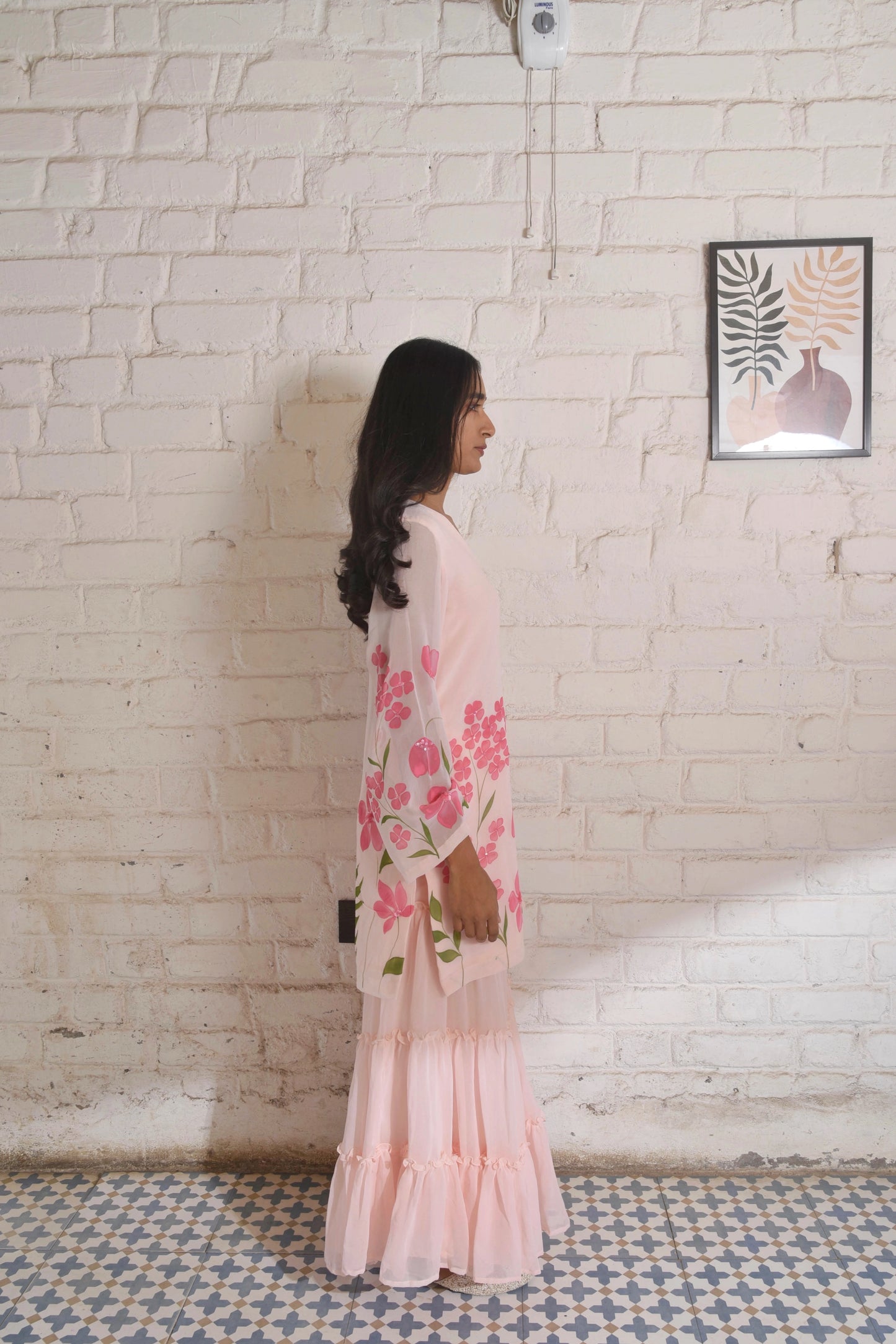 Handpainted Kyari Georgette Sharara Set in Blush
