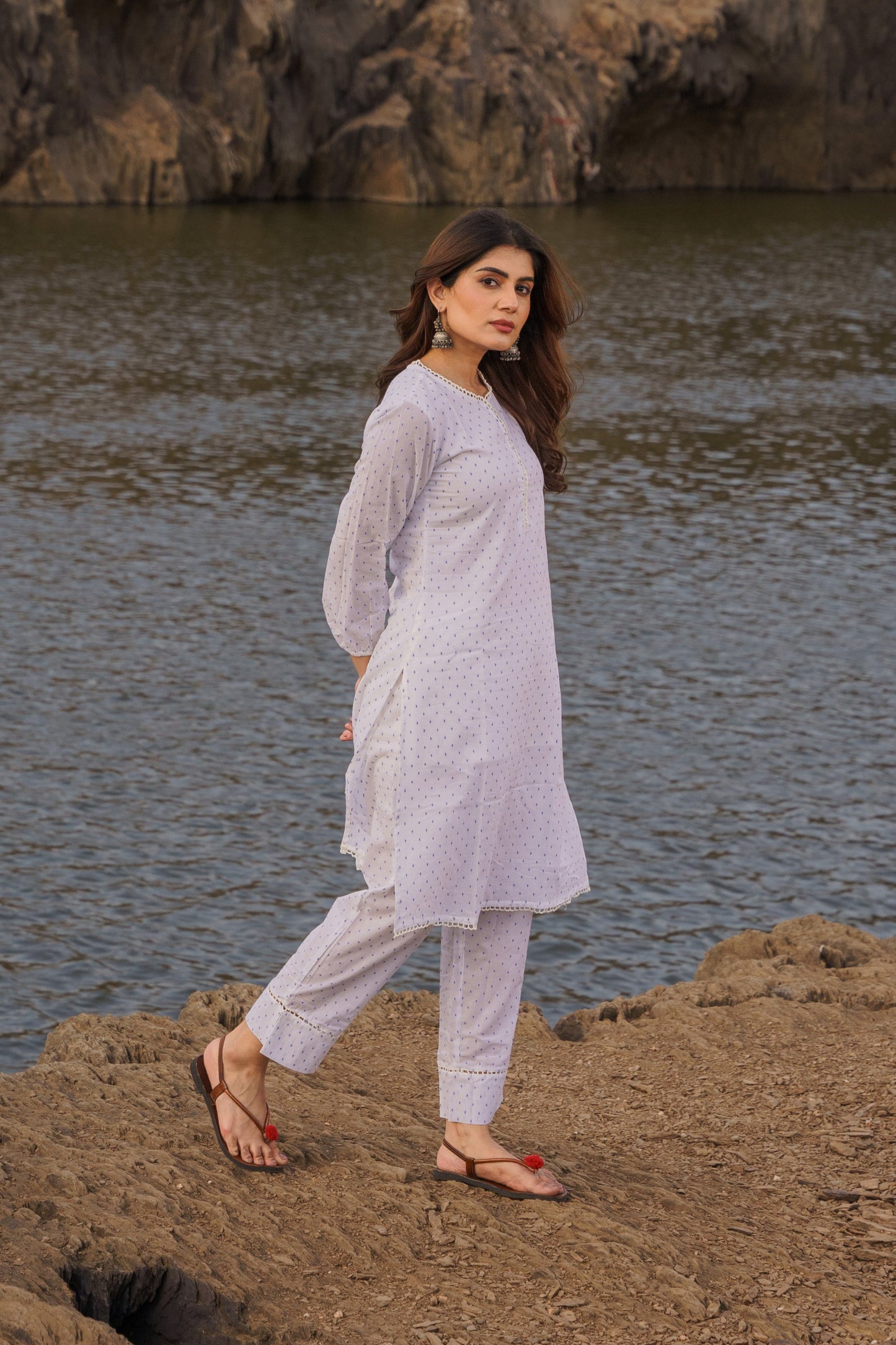 Noor Off-white Swiss Dot Cotton Co-ord Set