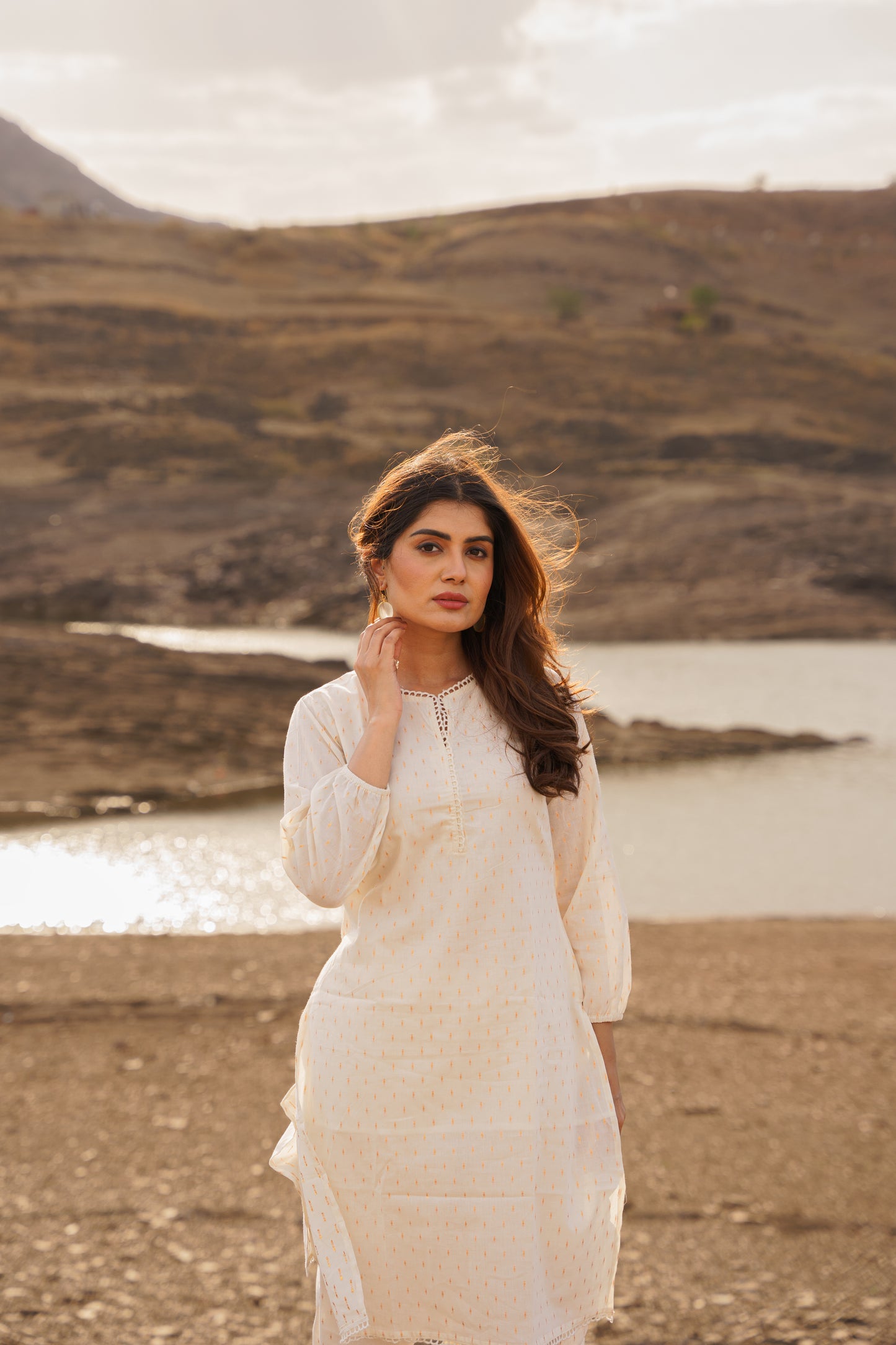 Noor Off-white Swiss Dot Cotton Co-ord Set