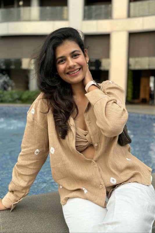 Mocha Crinkled Cotton Shirt