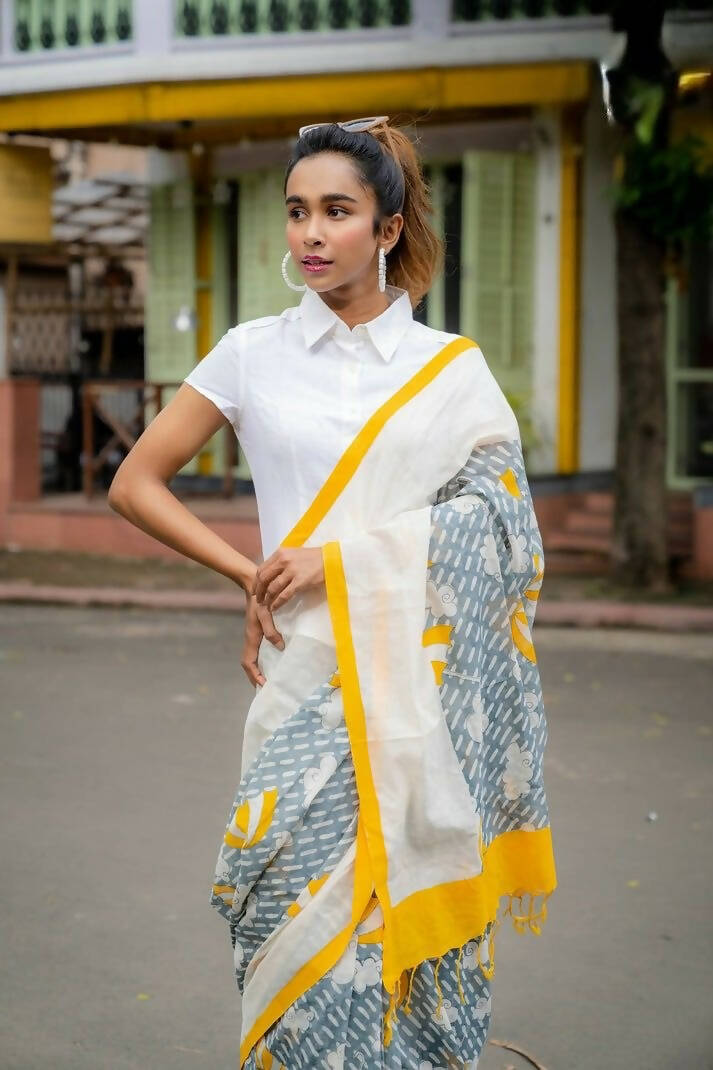 Peeli Chatri Cotton Printed Saree