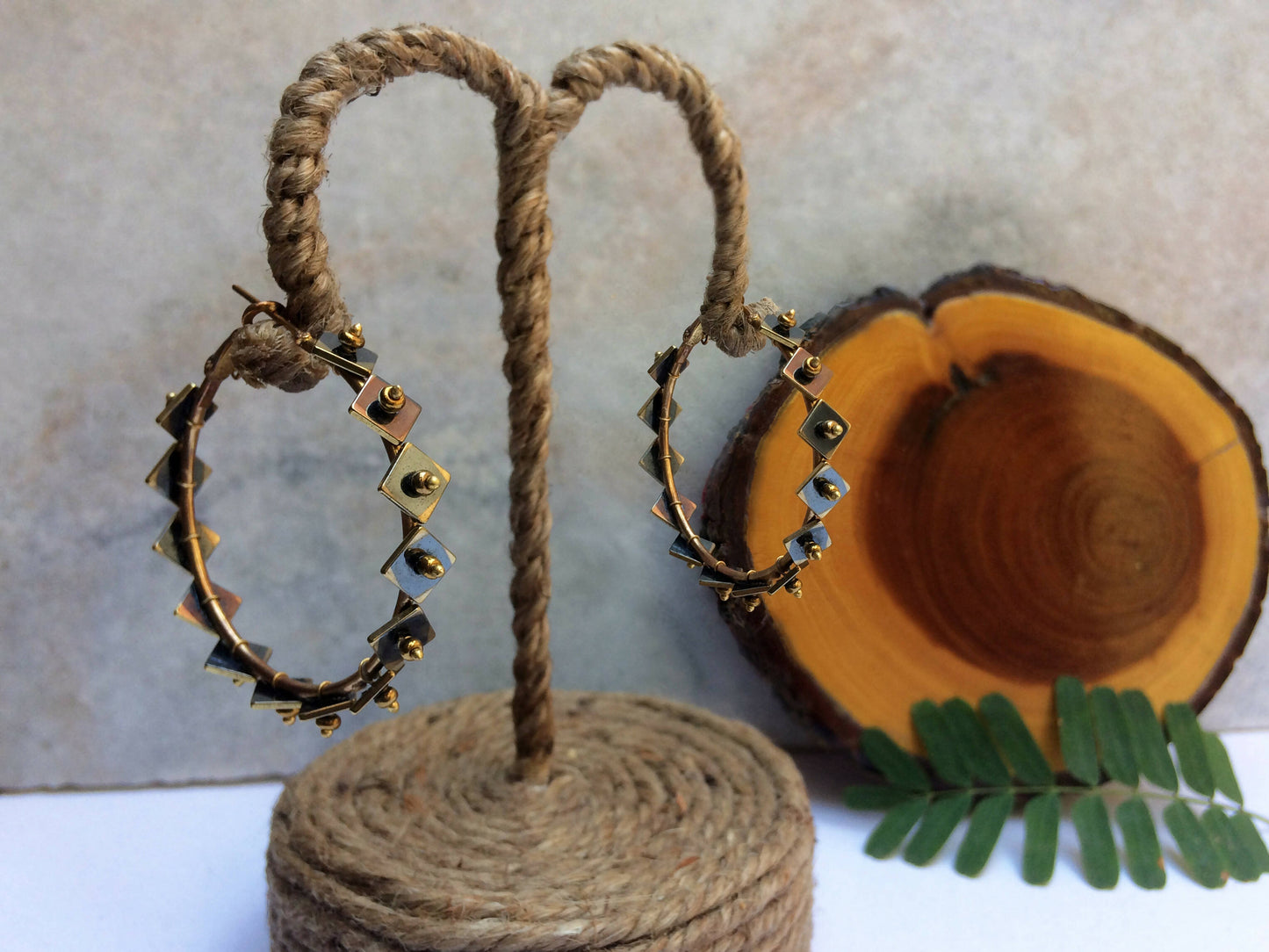 Golden Kite and Beads Hoop Earrings