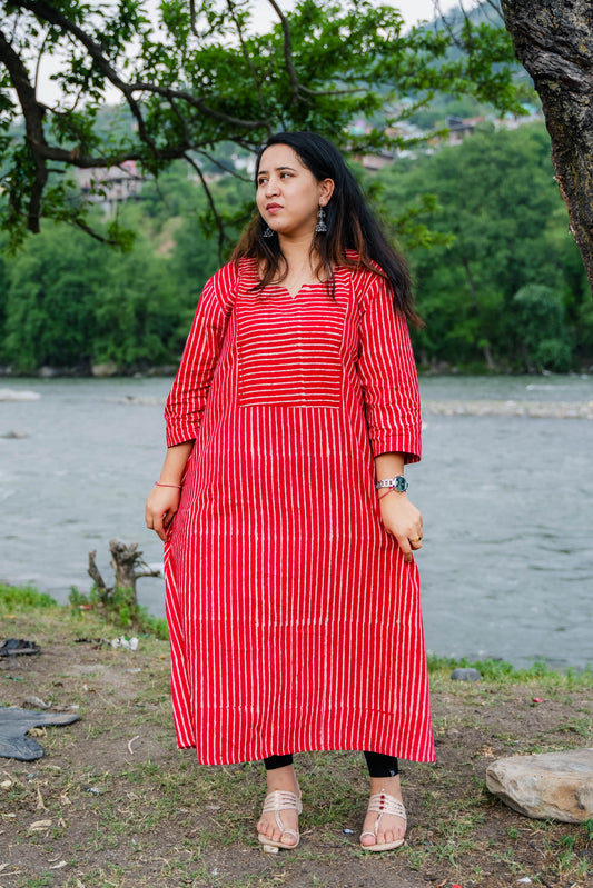 Arvi Sanganeri Printed A-Line Cotton Kurta