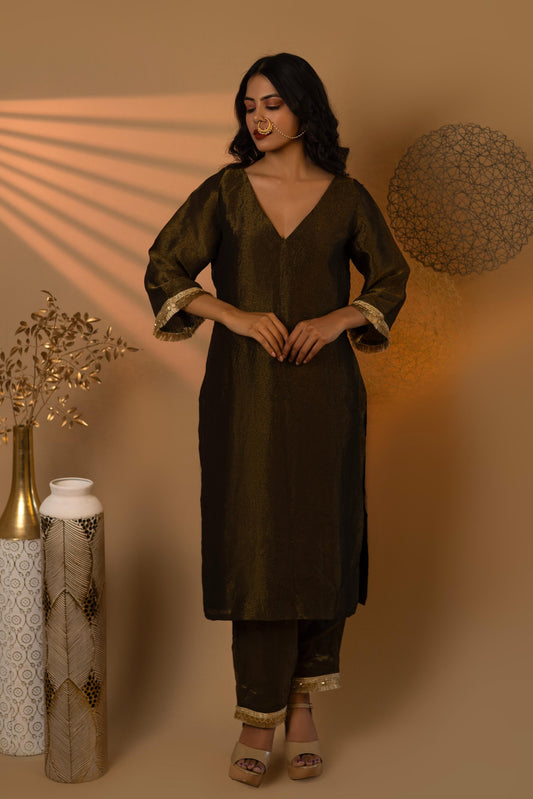 Majestic Black Vee Fit Cosmosilk Kurta Set