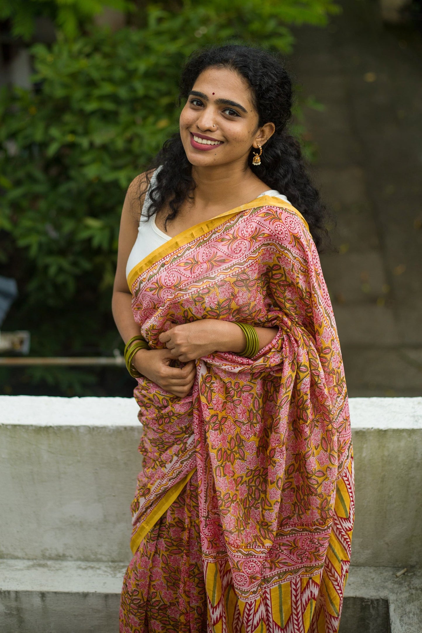 Pond of Daffodils - Hand Block Print Chanderi Silk Saree