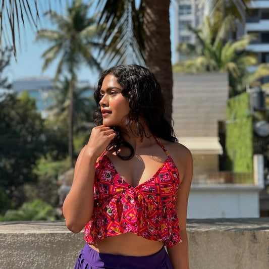 Pink Patola Kota Doria Cotton Removable Pad Bralette