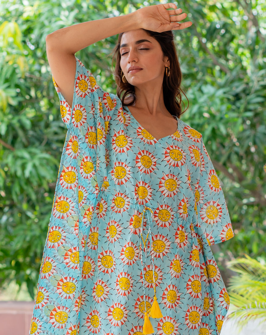 SunBurn Hand Block Printed Cotton Kaftan